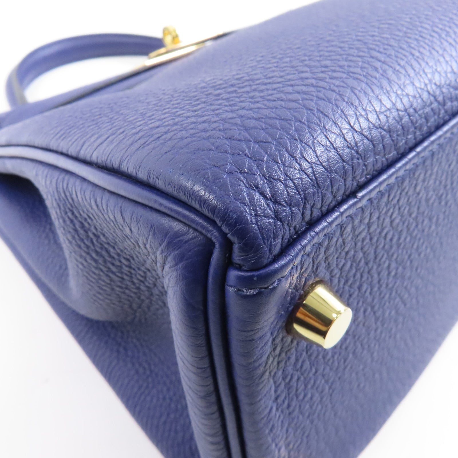 HERMES Togo皮革Kelly 28金扣手挽肩背兩用袋Blue Encre藍色