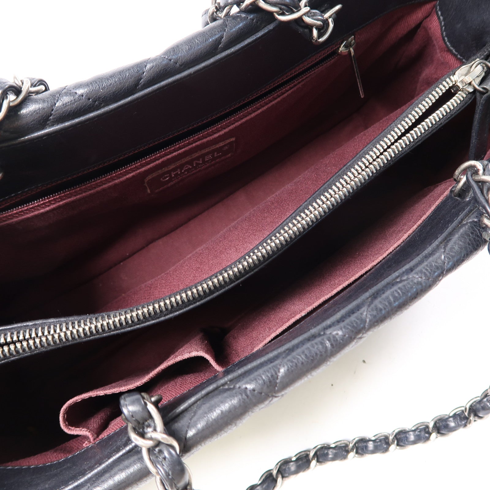 CHANEL 【激減優惠】菱格牛皮皮革Shoulder Bag銀扣鏈帶肩背袋黑色