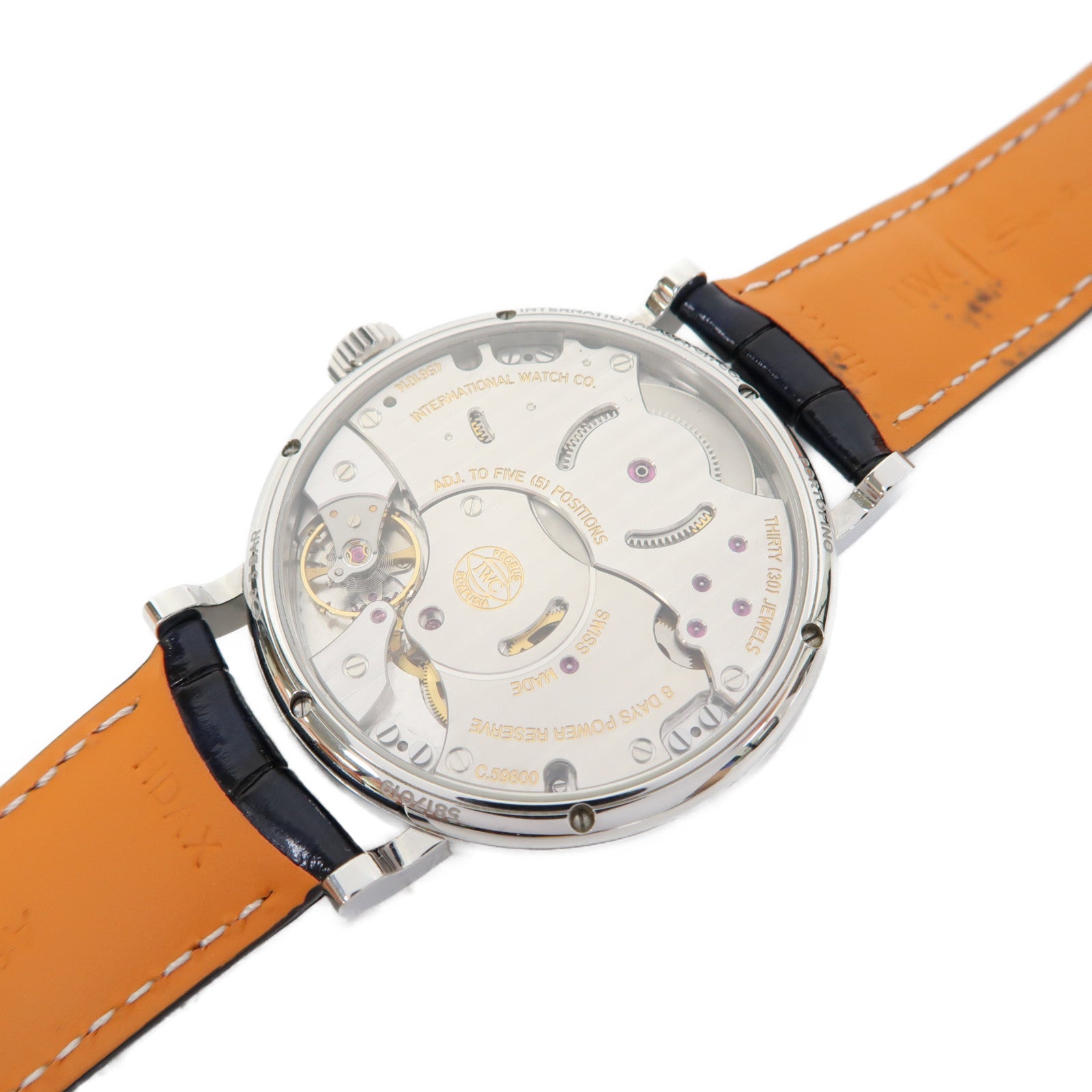 IWC Portofino Hand-Wound Moon Phase不鏽鋼/皮革帶手錶自動機芯白色