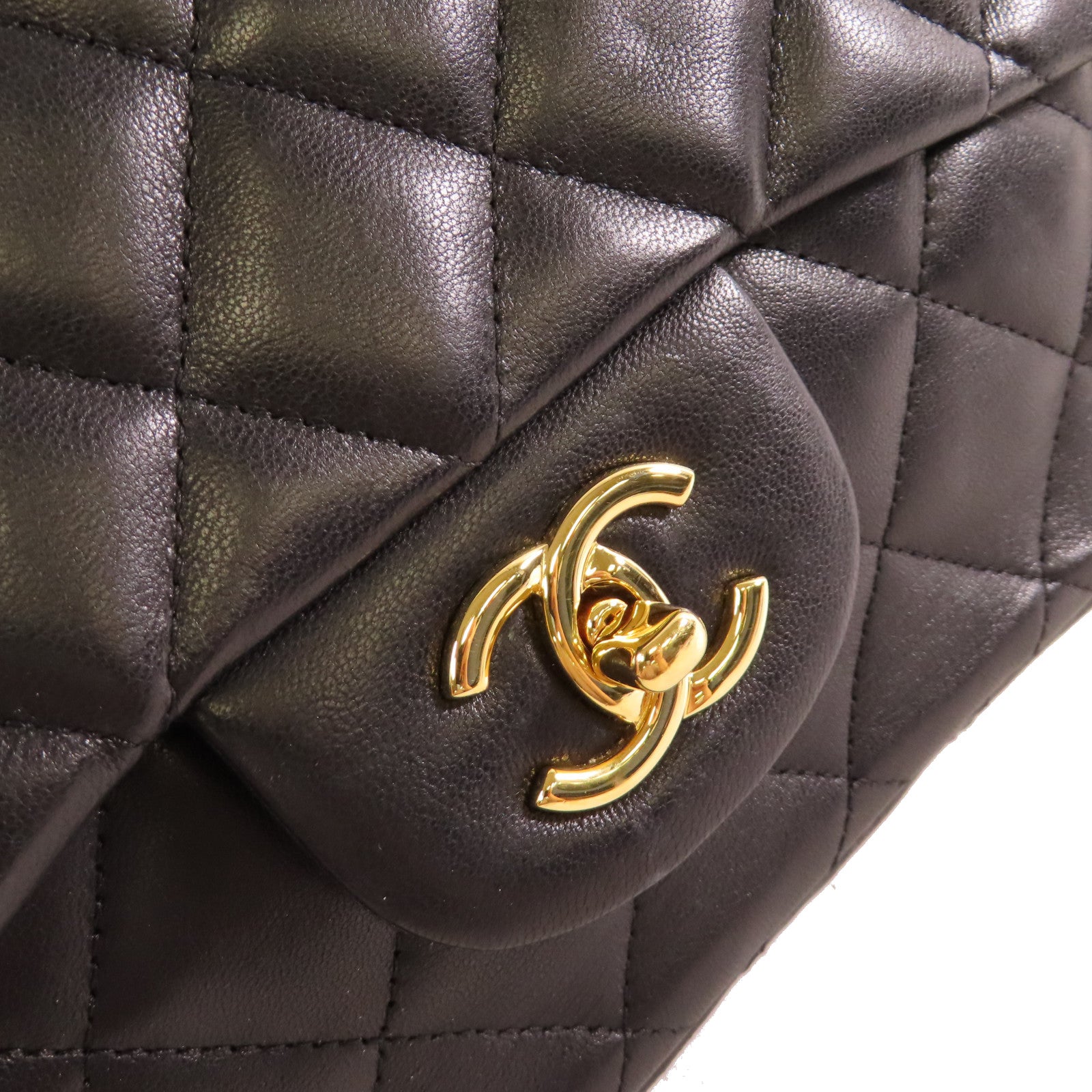 CHANEL 【激減優惠】菱格羊皮皮革Jumbo Single Flap Chain Shoulder Bag金扣鏈帶肩背袋黑色