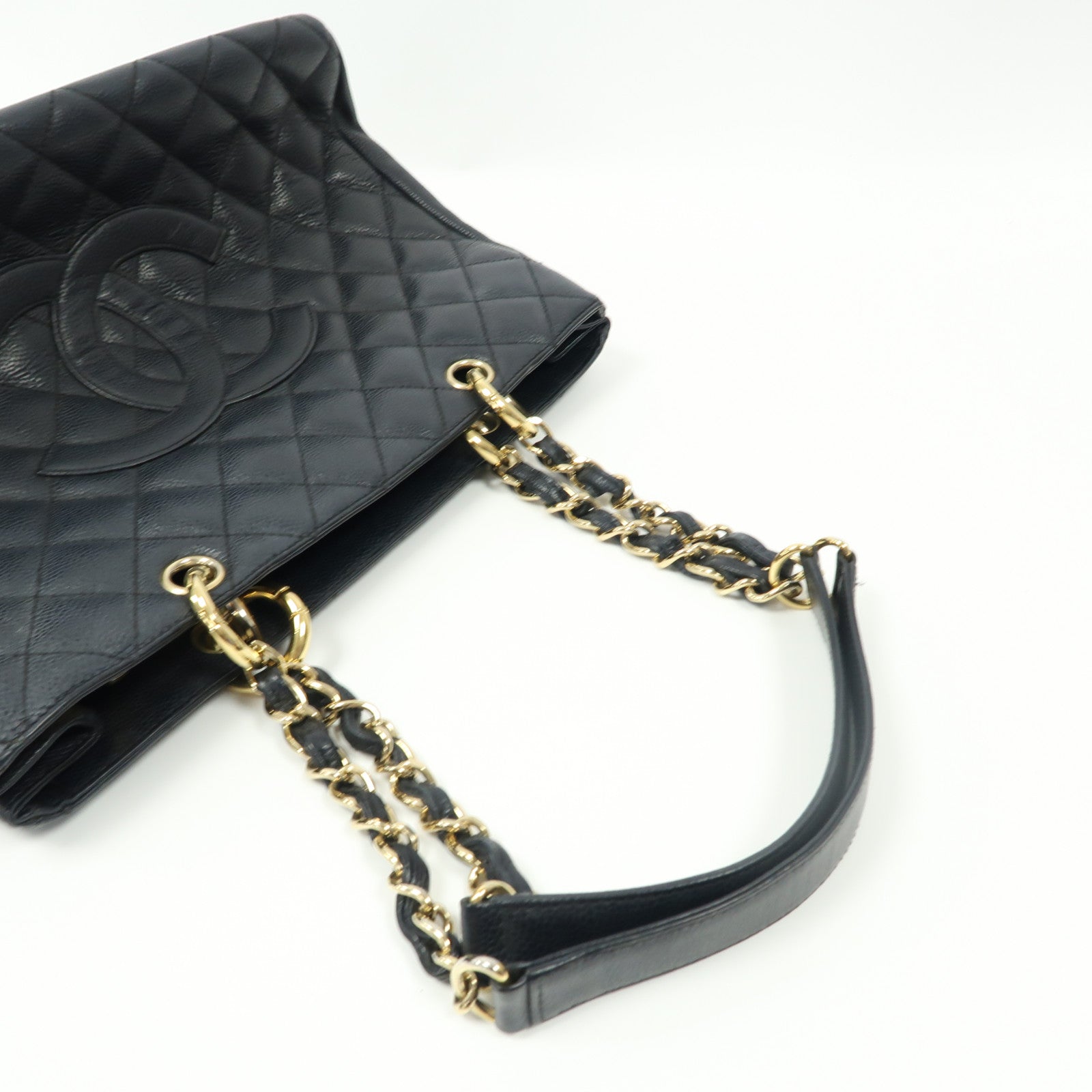CHANEL 菱格牛皮皮革Grand Shopping Tote金扣肩背袋黑色