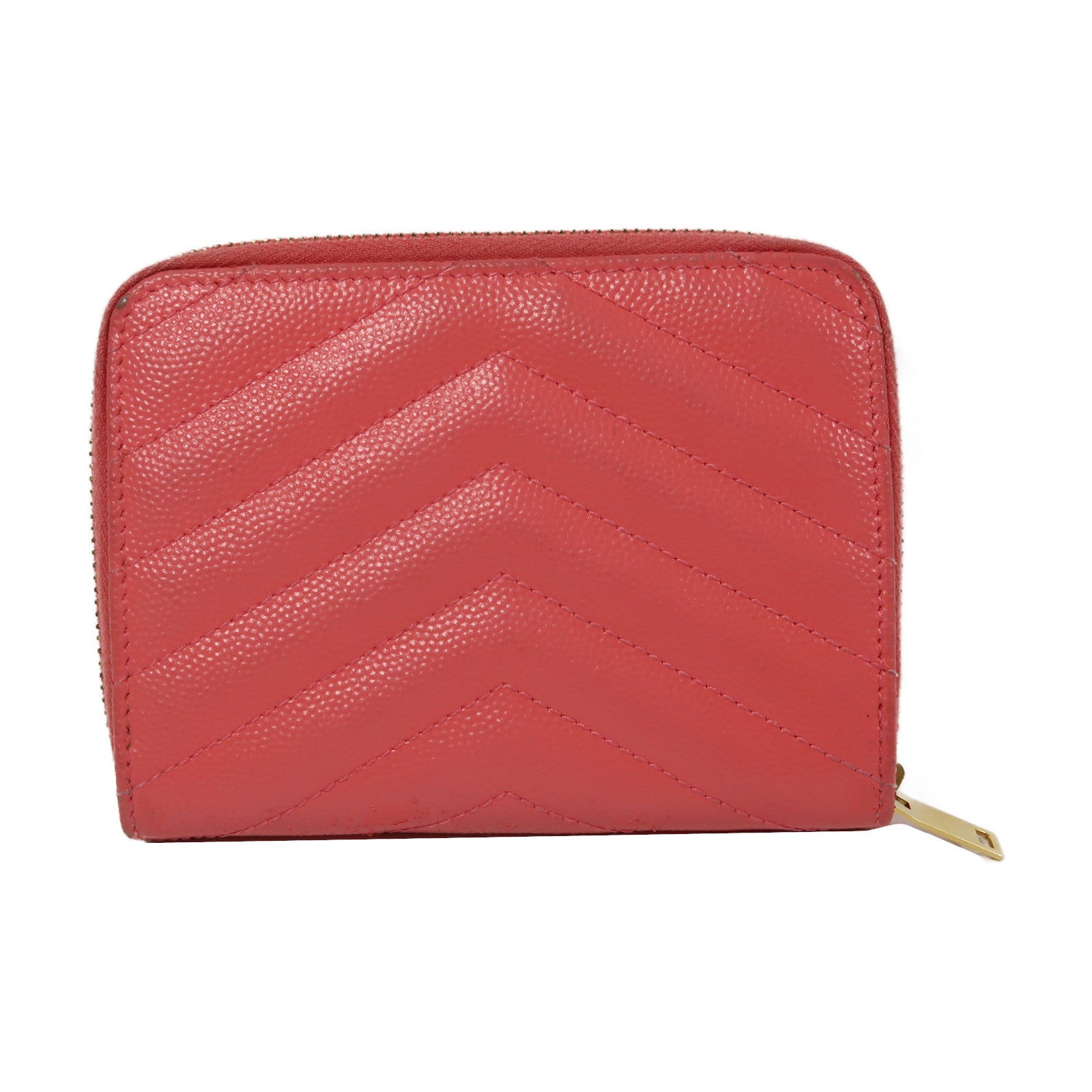 SAINT LAURENT 斜紋牛皮皮革Wallet金扣錢包粉紅色