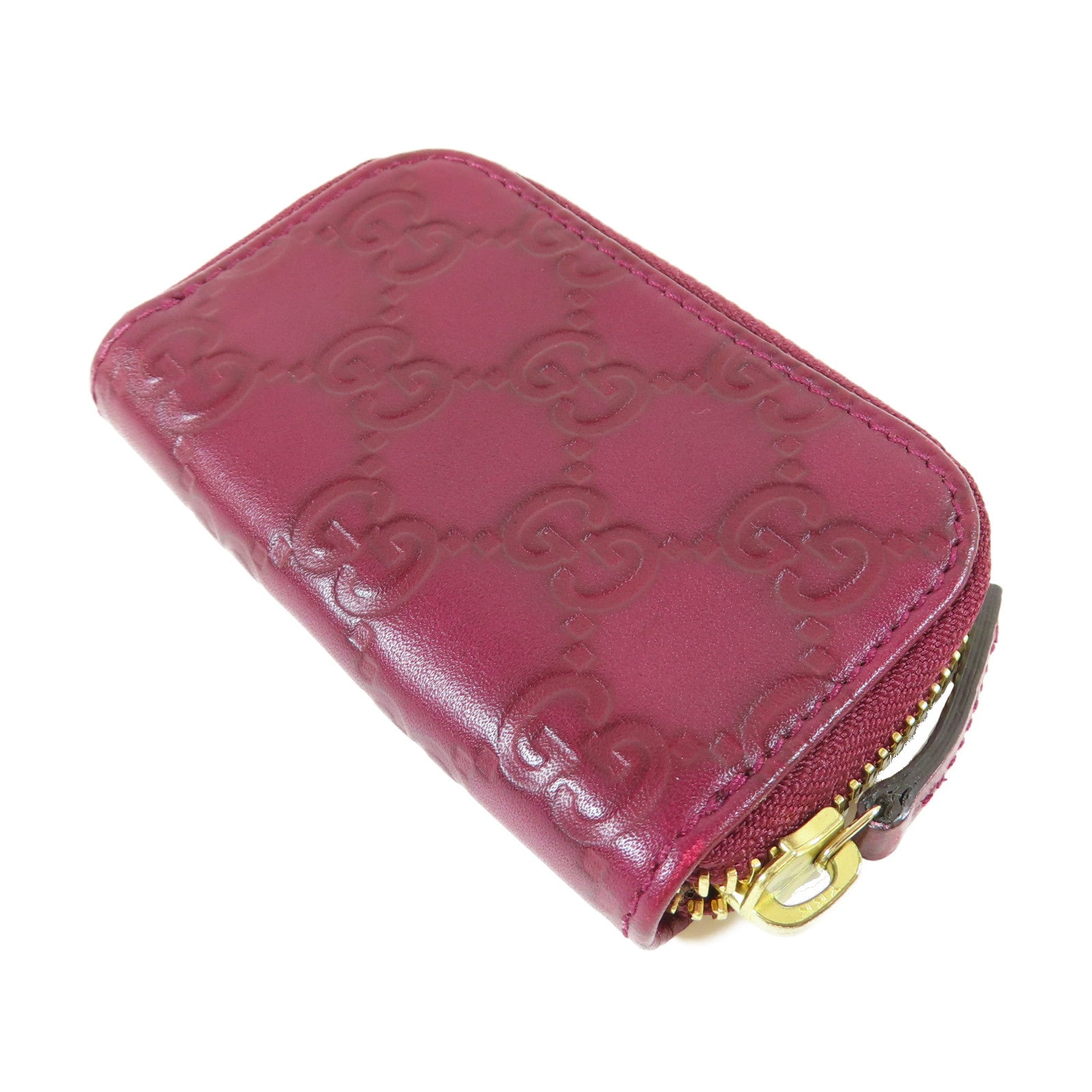 GUCCI 【激減優惠】皮革Coin Case金扣零錢包紫紅色