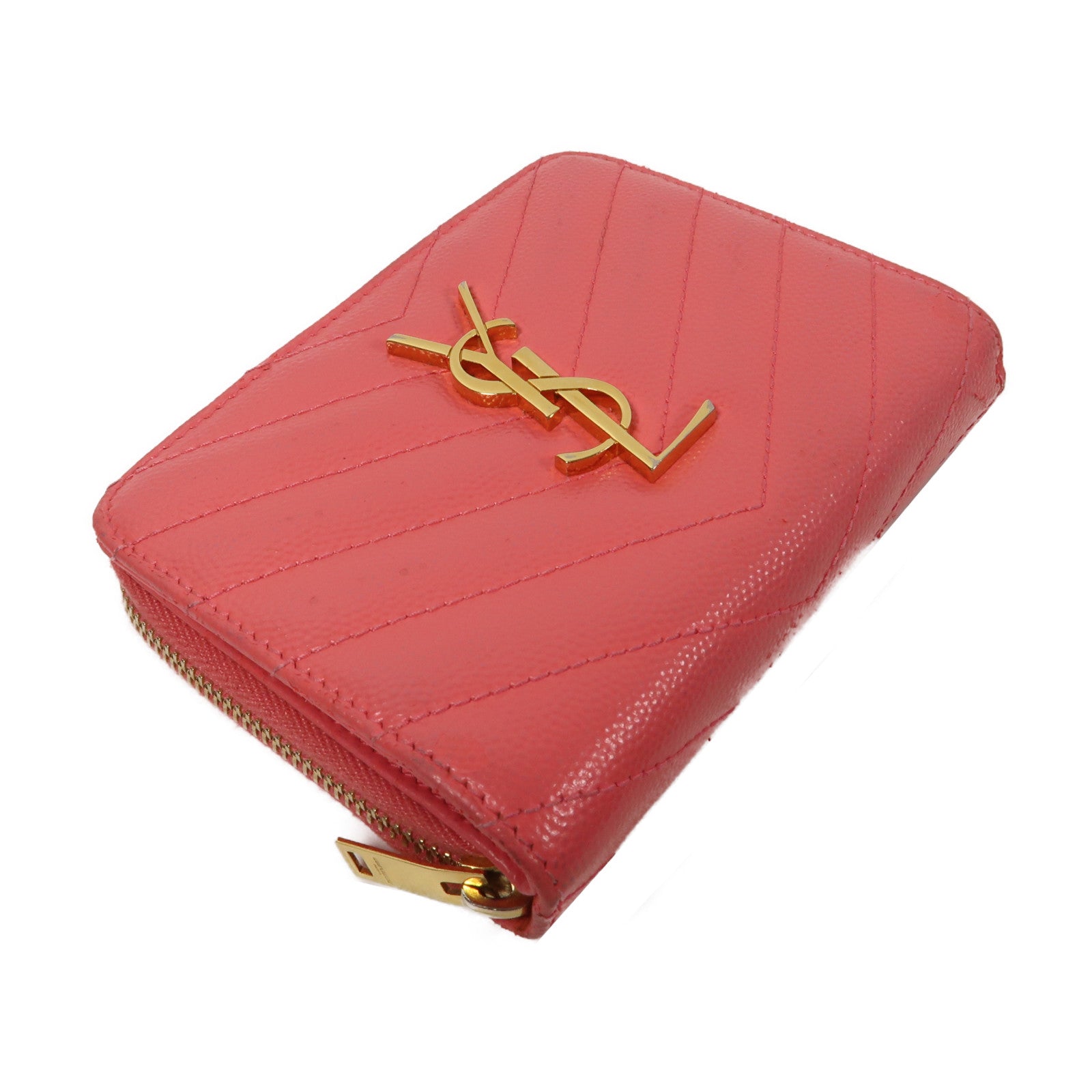 SAINT LAURENT 斜紋牛皮皮革Wallet金扣錢包粉紅色