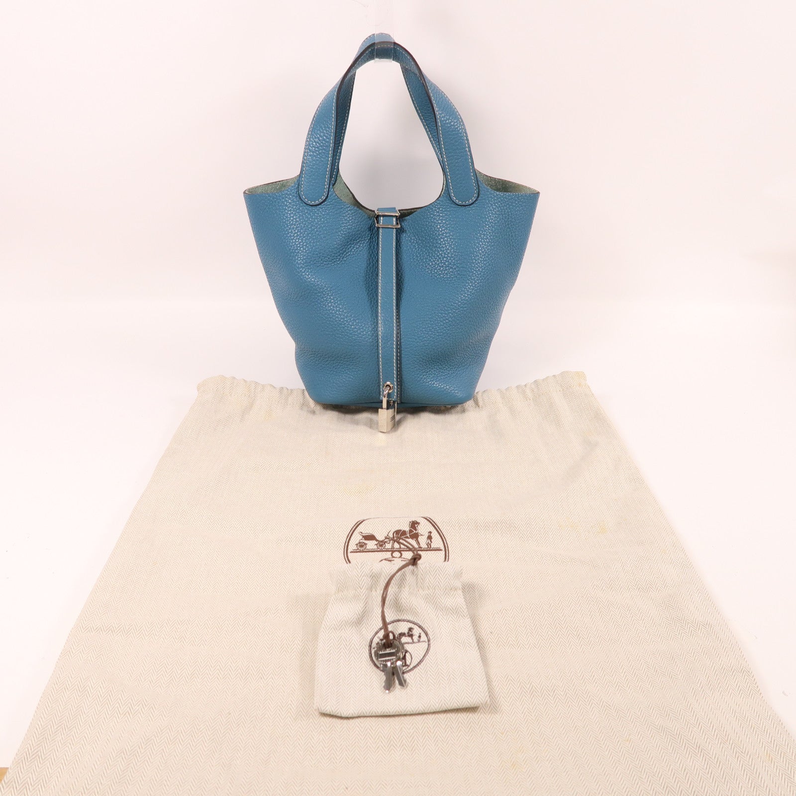 HERMES Clemence皮革Picotin PM銀扣手挽袋藍色