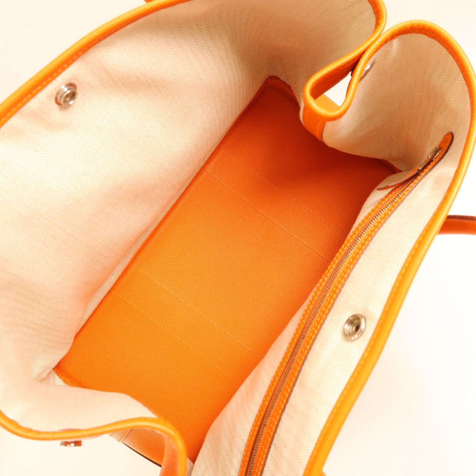 HERMES Epsom皮革Garden Party PM銀扣手挽袋Orange橙色