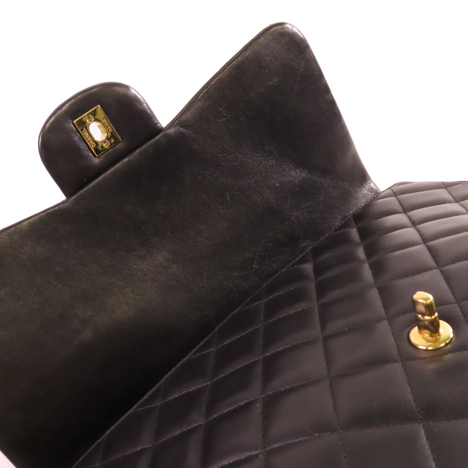 CHANEL 【激減優惠】菱格羊皮皮革Jumbo Single Flap Chain Shoulder Bag金扣鏈帶肩背袋黑色