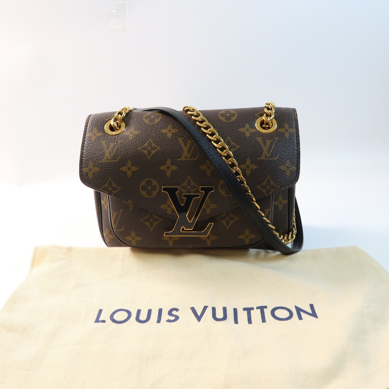 LOUIS VUITTON Monogram Passy金扣鏈帶肩背袋啡色