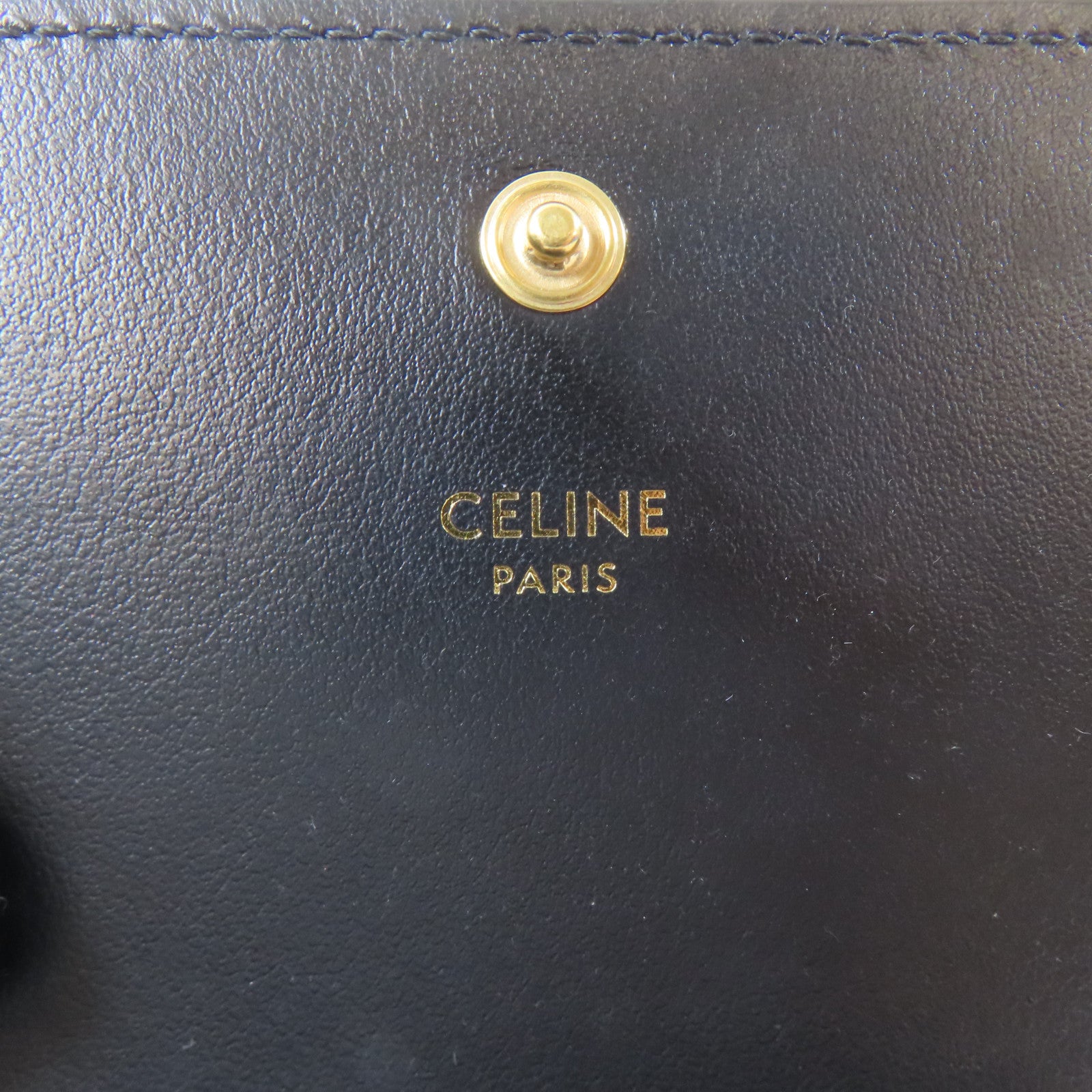 CELINE 牛皮皮革Card Case金扣卡片套黑色