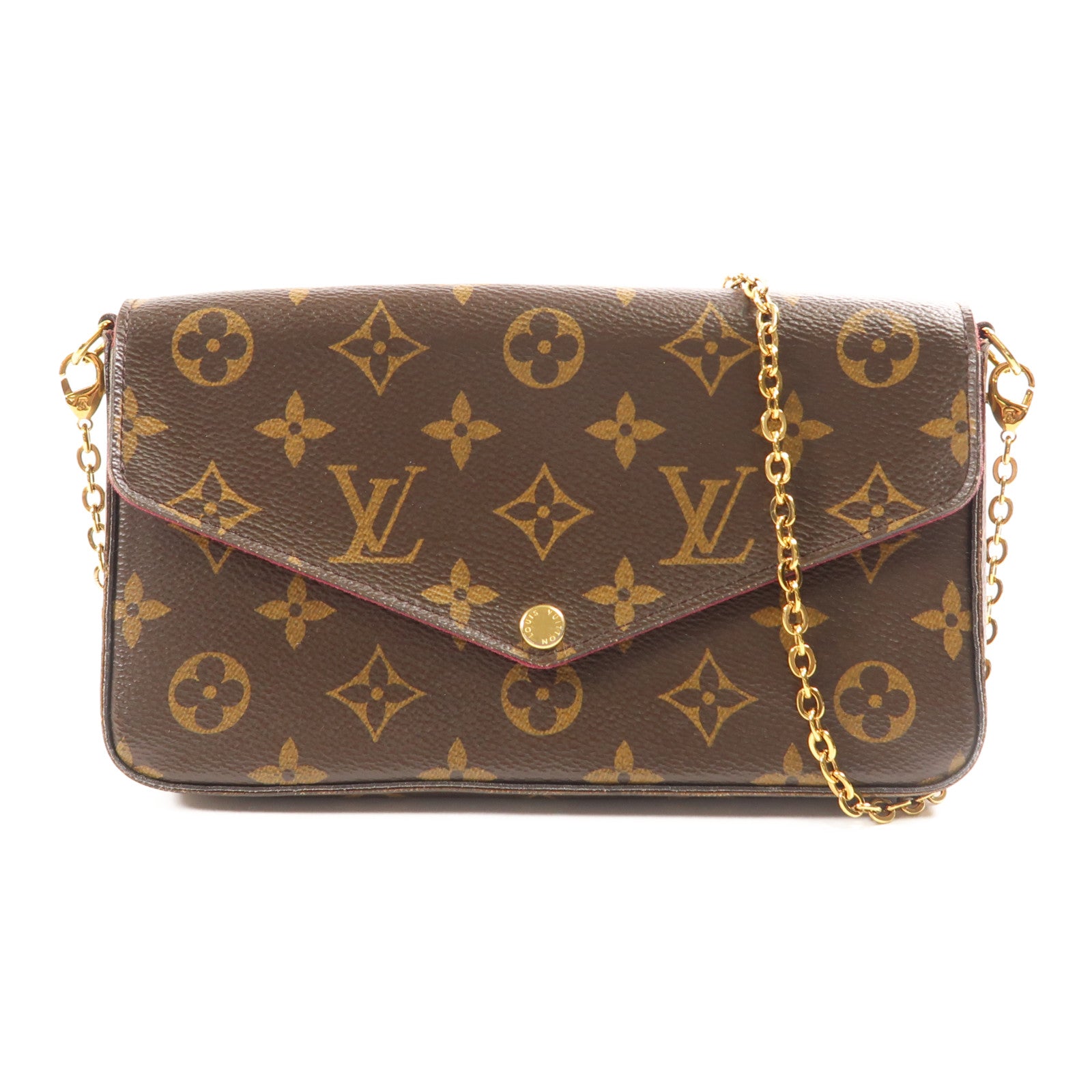LOUIS VUITTON Monogram Pochette Felicie金扣鏈帶肩背袋棕色