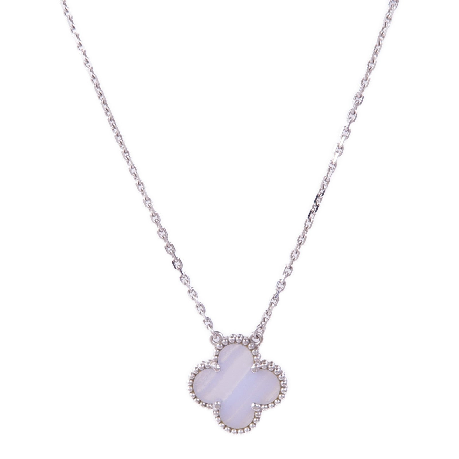 Van Cleef & Arpels 18K白金Vintage Alhambra Necklace玉髓項鍊