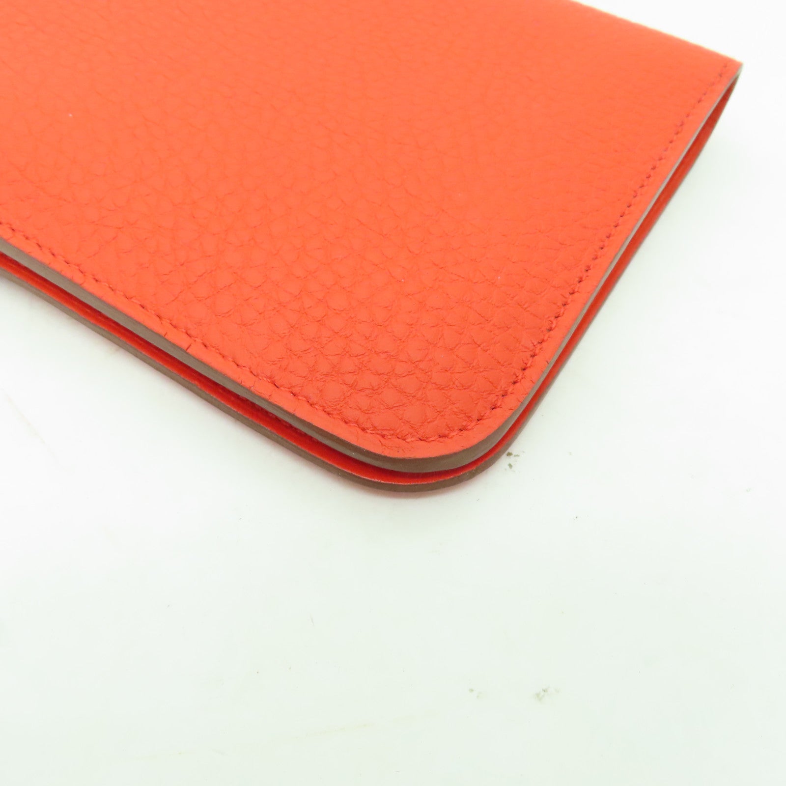 HERMES 【激減優惠】Clemence皮革Dogon wallet銀扣長錢包Orange橙色