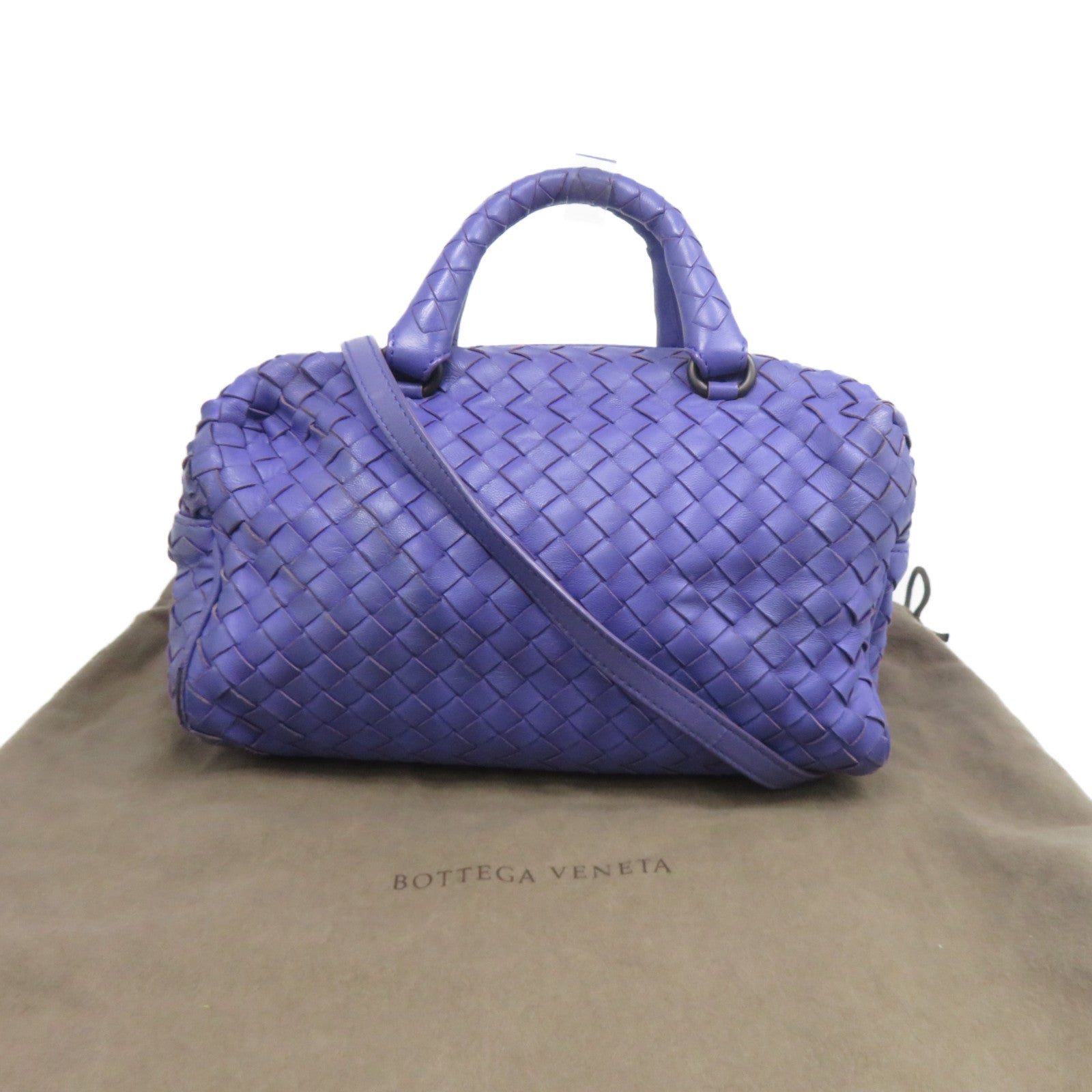 BOTTEGA VENETA 【清倉大減價】牛皮皮革2 Way Shoulder銀扣手挽肩背兩用袋紫色