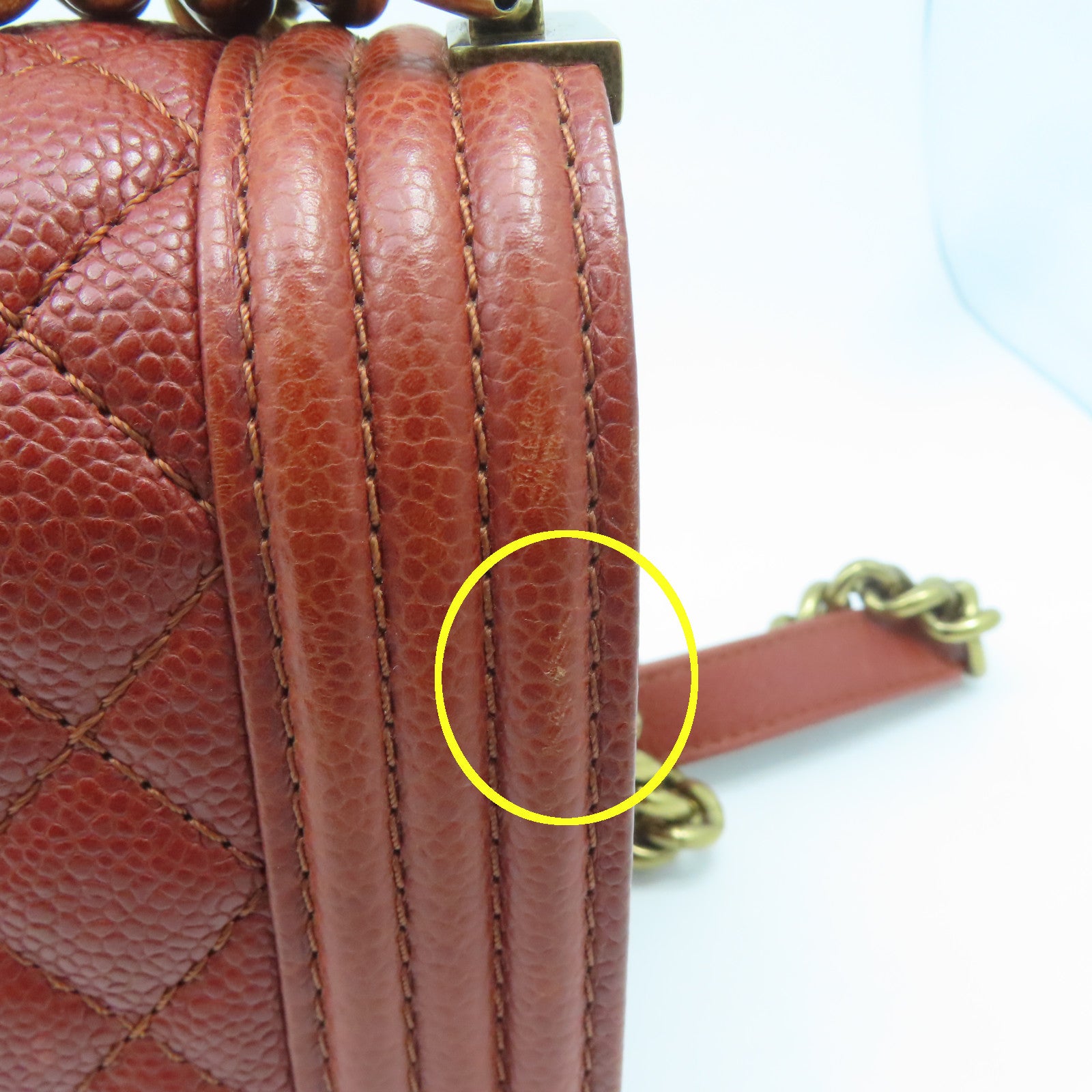 CHANEL Rhombus Caviar Leather Chanel Boy Gold Buckle Chain Shoulder Bag Brown