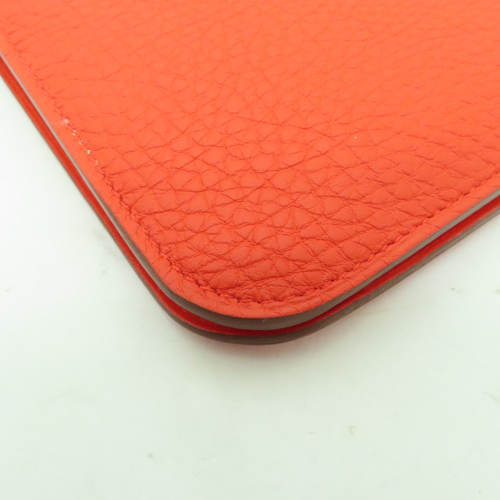 HERMES 【激減優惠】Clemence皮革Dogon wallet銀扣長錢包Orange橙色