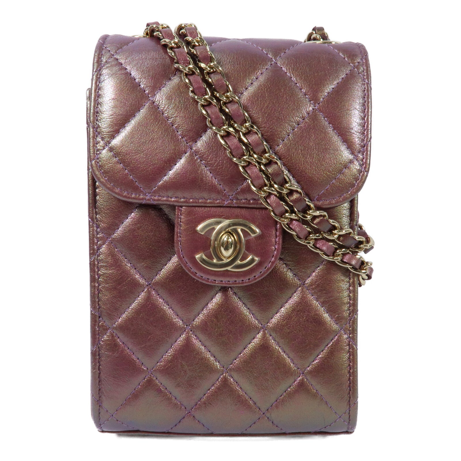 CHANEL 羊皮皮革Phone Case金扣鏈帶肩背袋