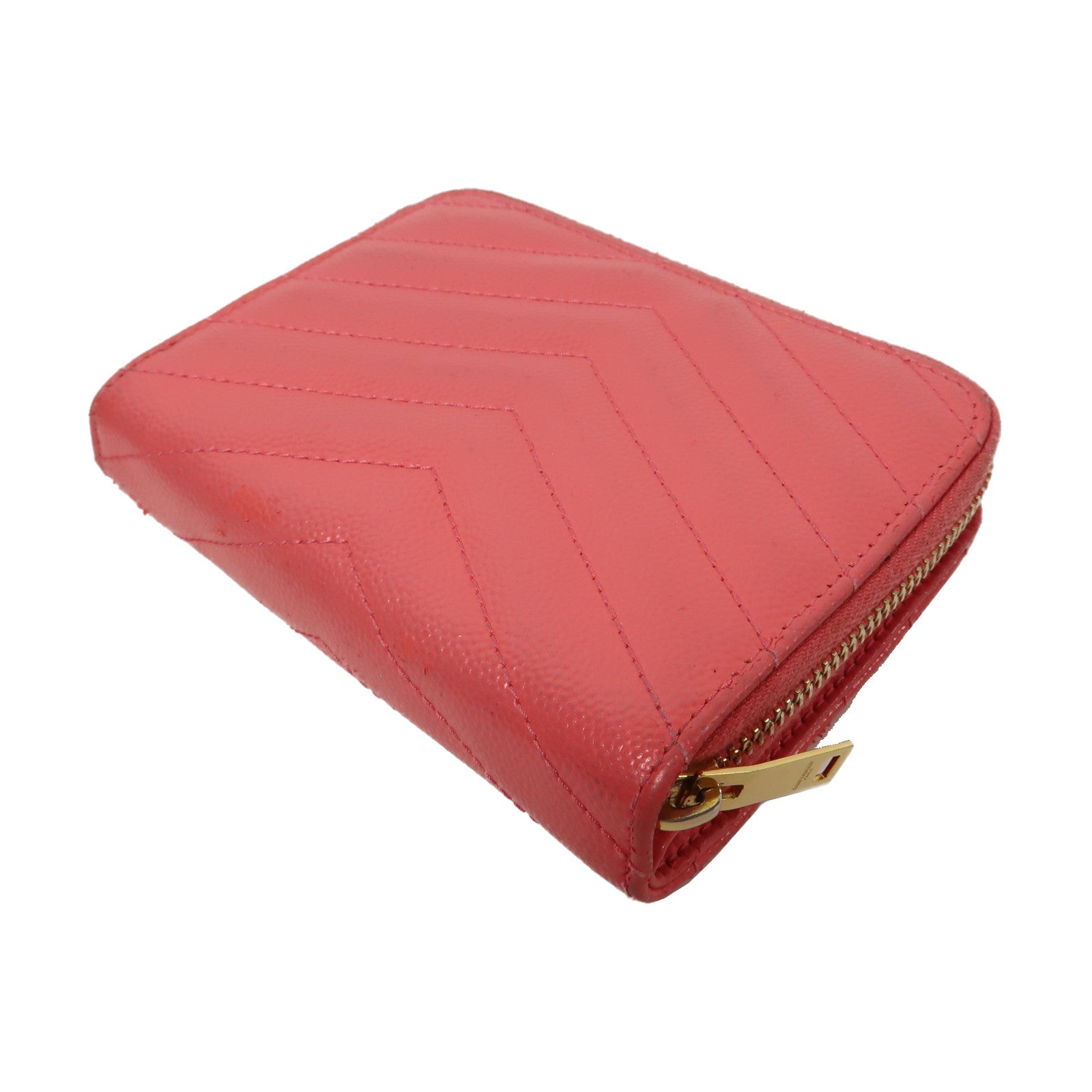 SAINT LAURENT 斜紋牛皮皮革Wallet金扣錢包粉紅色