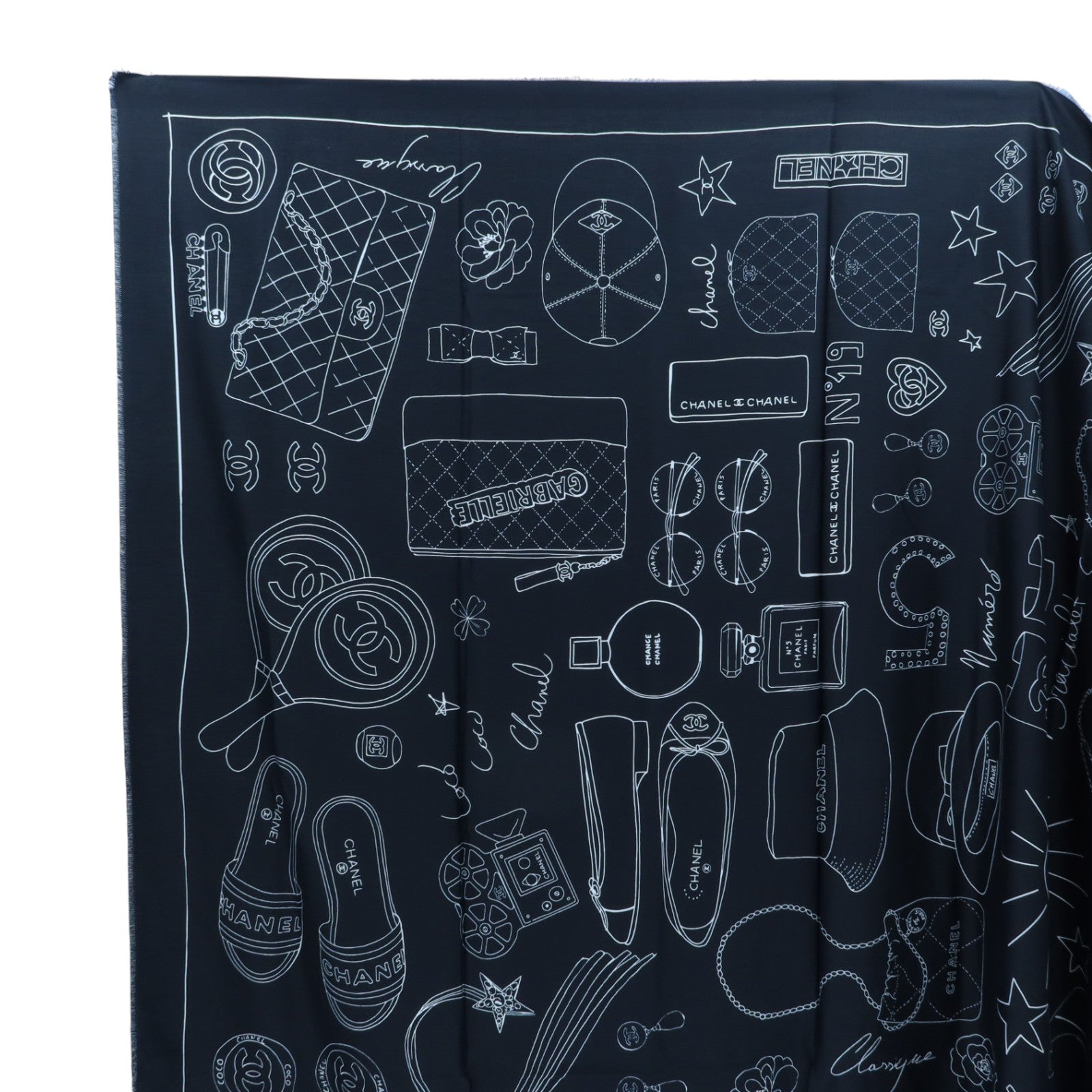 CHANEL 棉質/絲質CC Logo Hand Printed Scarf 200x140cm絲巾