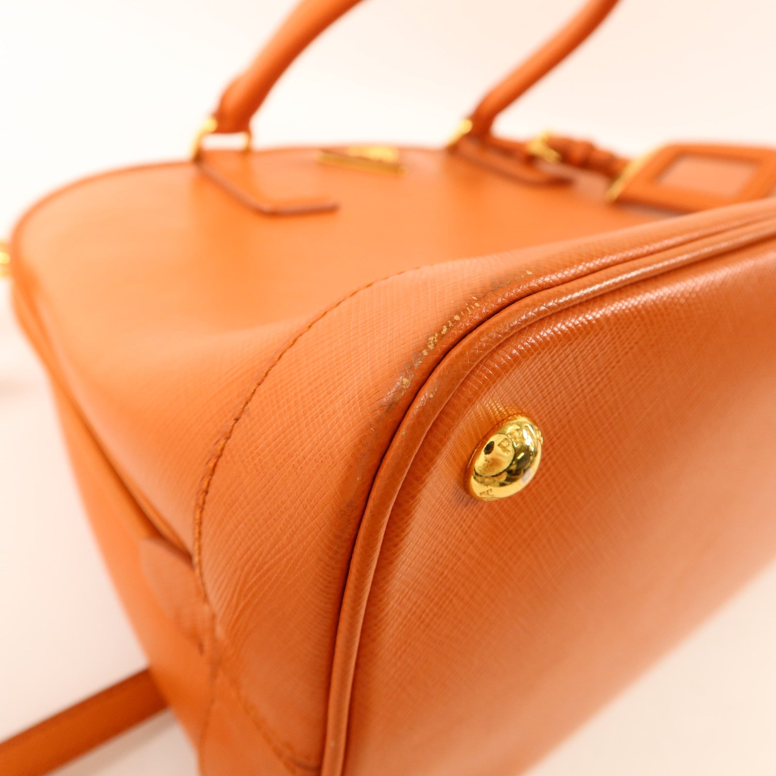 PRADA Saffiano皮革Medium Lux Open Promenade Satchel金扣手挽肩背兩用袋