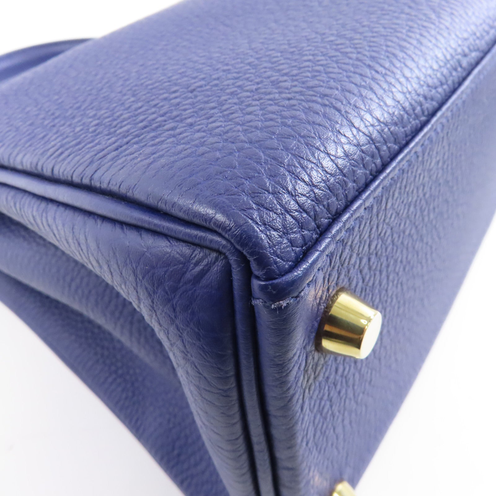 HERMES Togo皮革Kelly 28金扣手挽肩背兩用袋Blue Encre藍色