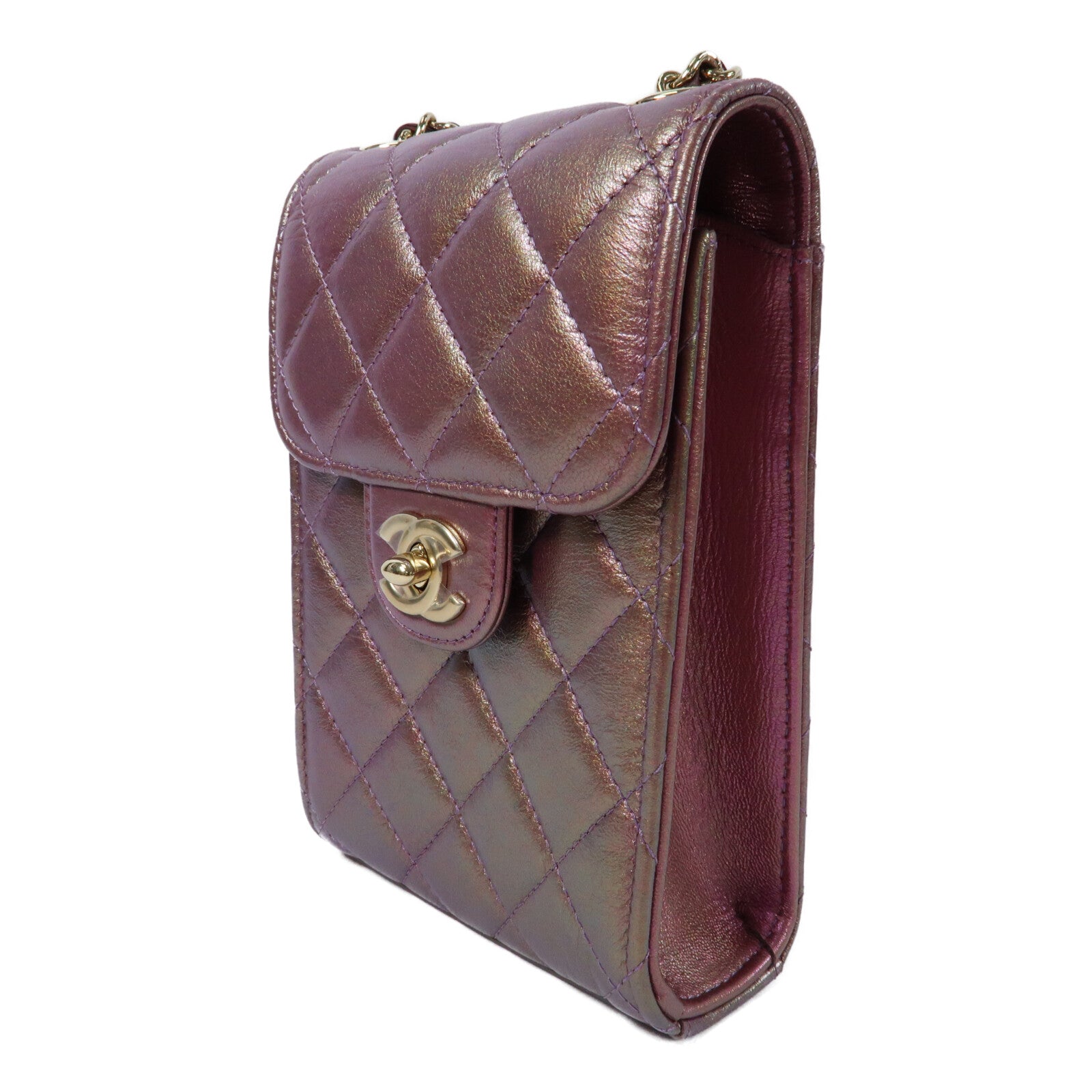 CHANEL 羊皮皮革Phone Case金扣鏈帶肩背袋