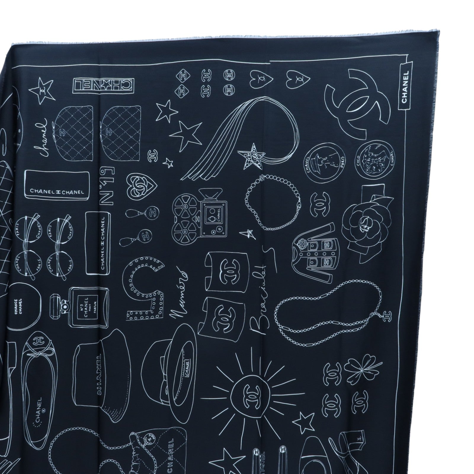 CHANEL 棉質/絲質CC Logo Hand Printed Scarf 200x140cm絲巾
