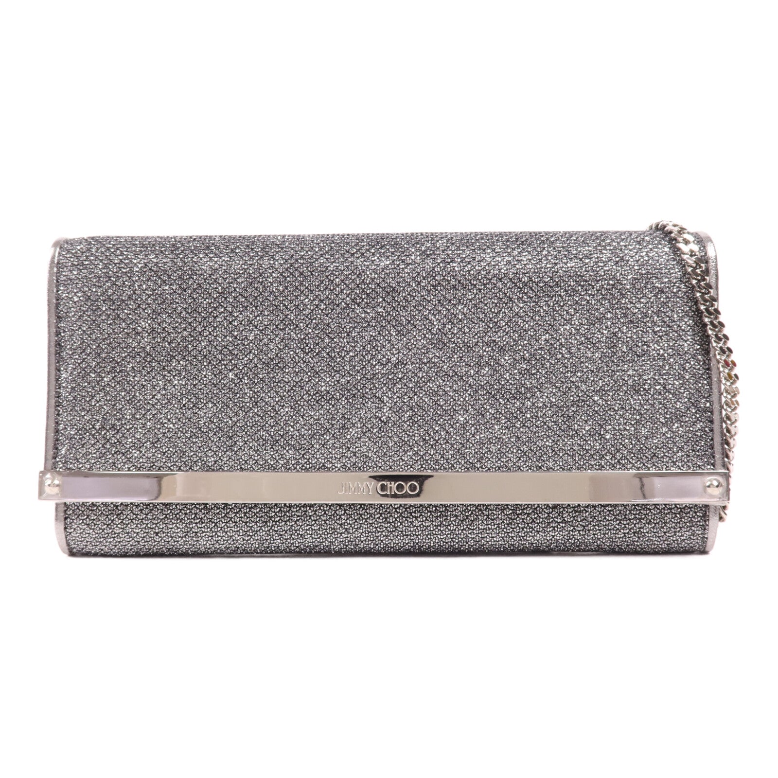 JIMMY CHOO Metallic皮革Chain Shoulder銀扣鏈帶肩背袋