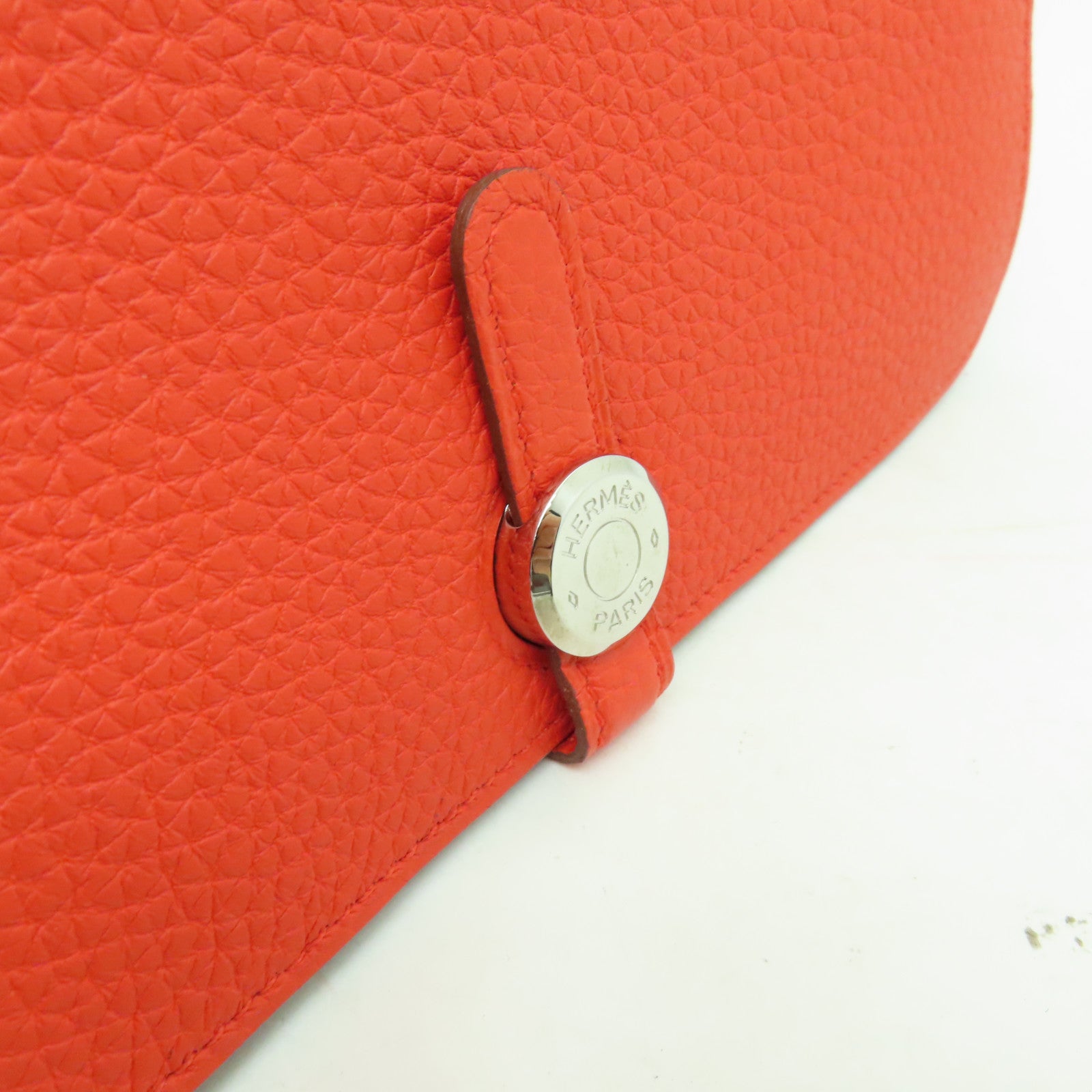 HERMES 【激減優惠】Clemence皮革Dogon wallet銀扣長錢包Orange橙色