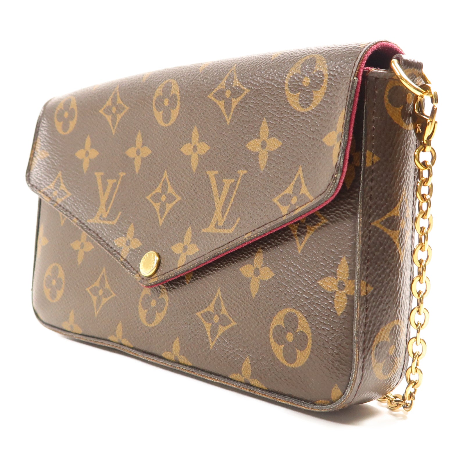 LOUIS VUITTON Monogram Pochette Felicie金扣鏈帶肩背袋棕色