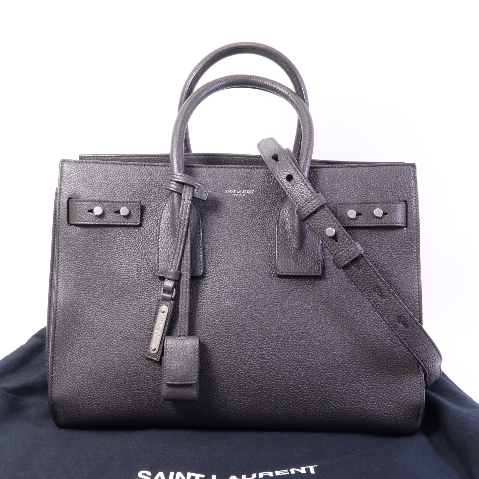 SAINT LAURENT 牛皮皮革Sac De Jour銀扣手挽肩背兩用袋