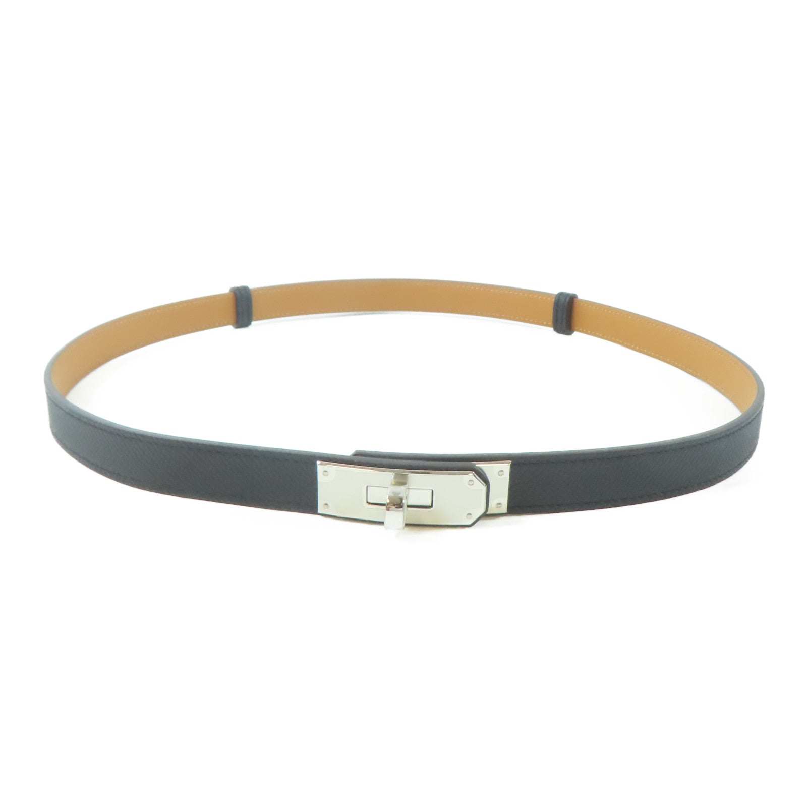 HERMES 【激減優惠】Epsom皮革Kelly Belt銀扣皮帶Noir/黑色