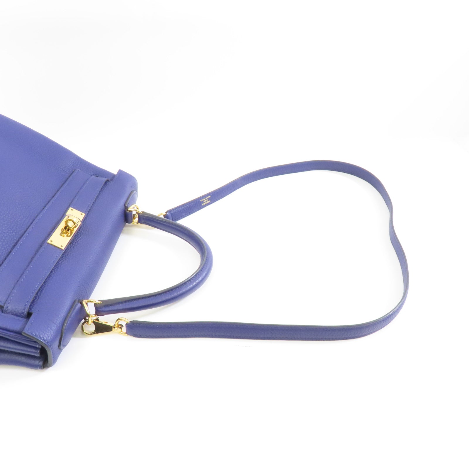 HERMES Togo皮革Kelly 28金扣手挽肩背兩用袋Blue Encre藍色
