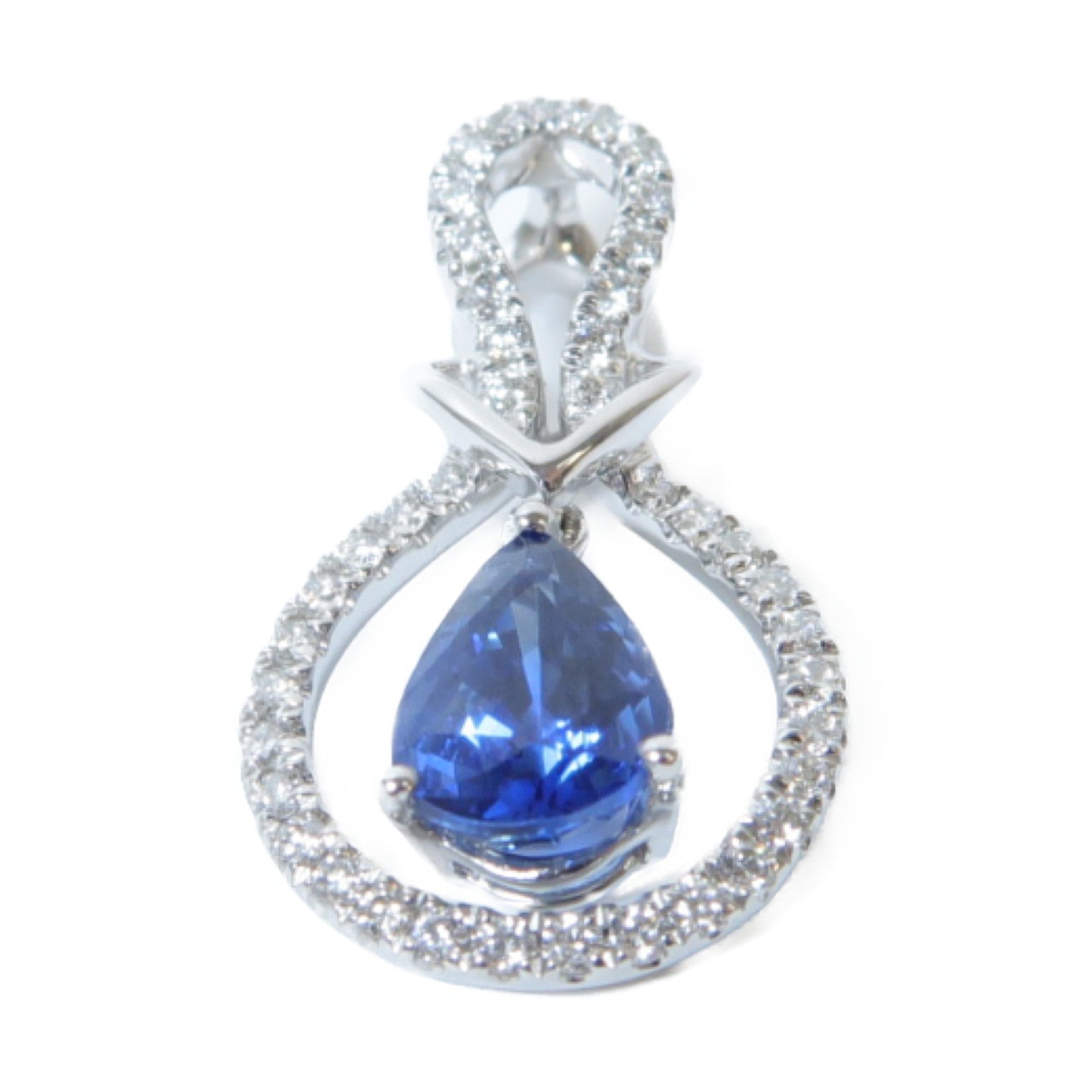 JEWELRY 18K白金Sapphire Diamond Pendant Top 0.51ct藍寶石/0.19ct鑽石吊墜銀色