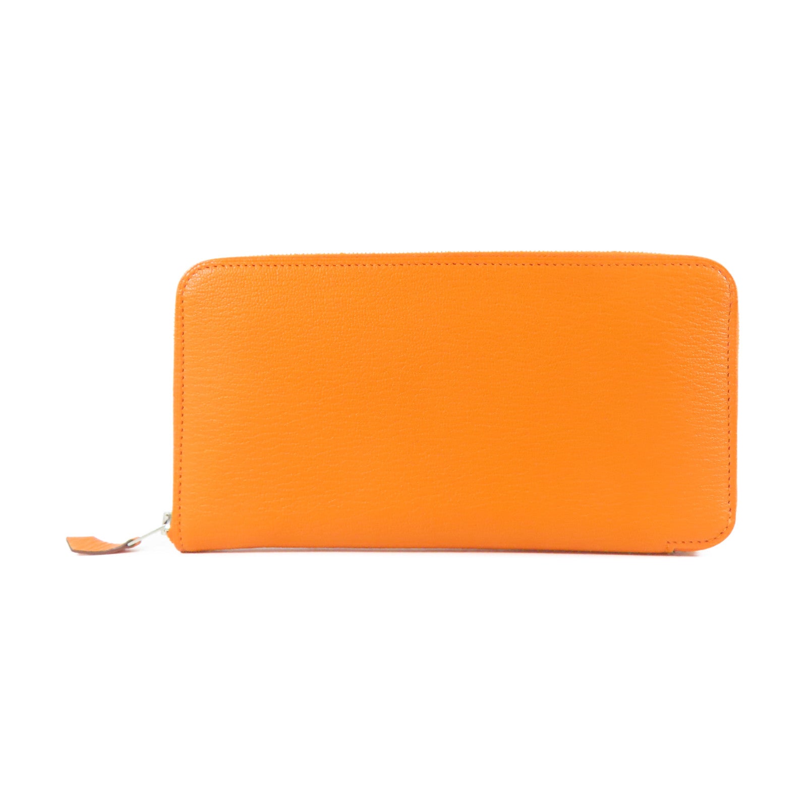 HERMES 【激減優惠】皮革Zipper Long Wallet銀扣長錢包橙色