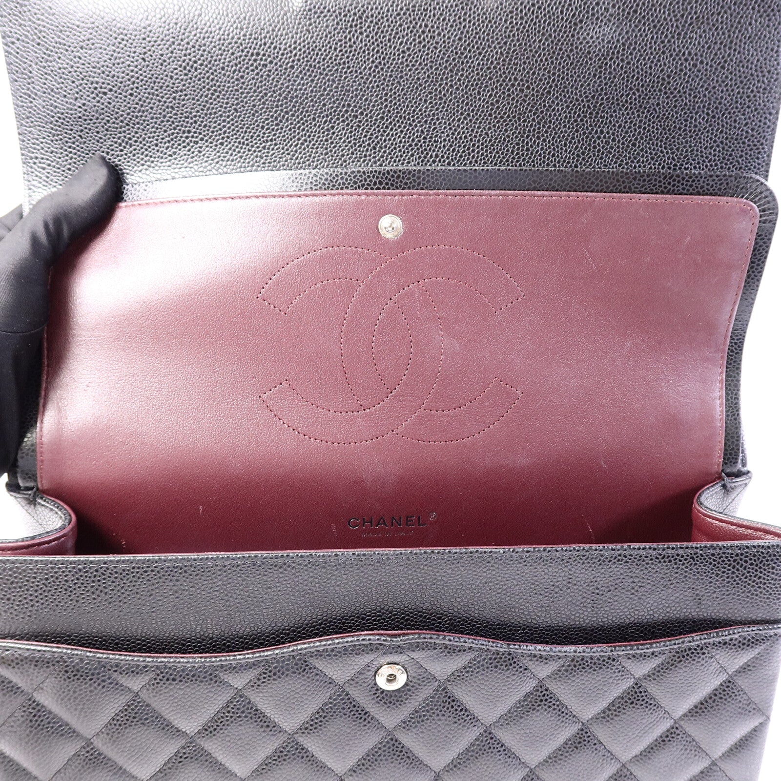 CHANEL 牛皮皮革Maxi Classic鏈帶手挽肩背兩用袋