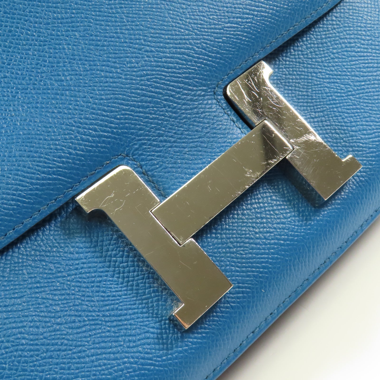HERMES PHW Constance 24 Shoulder Bag Veau Epsom Leather Stamp R 1P Colvert Blue