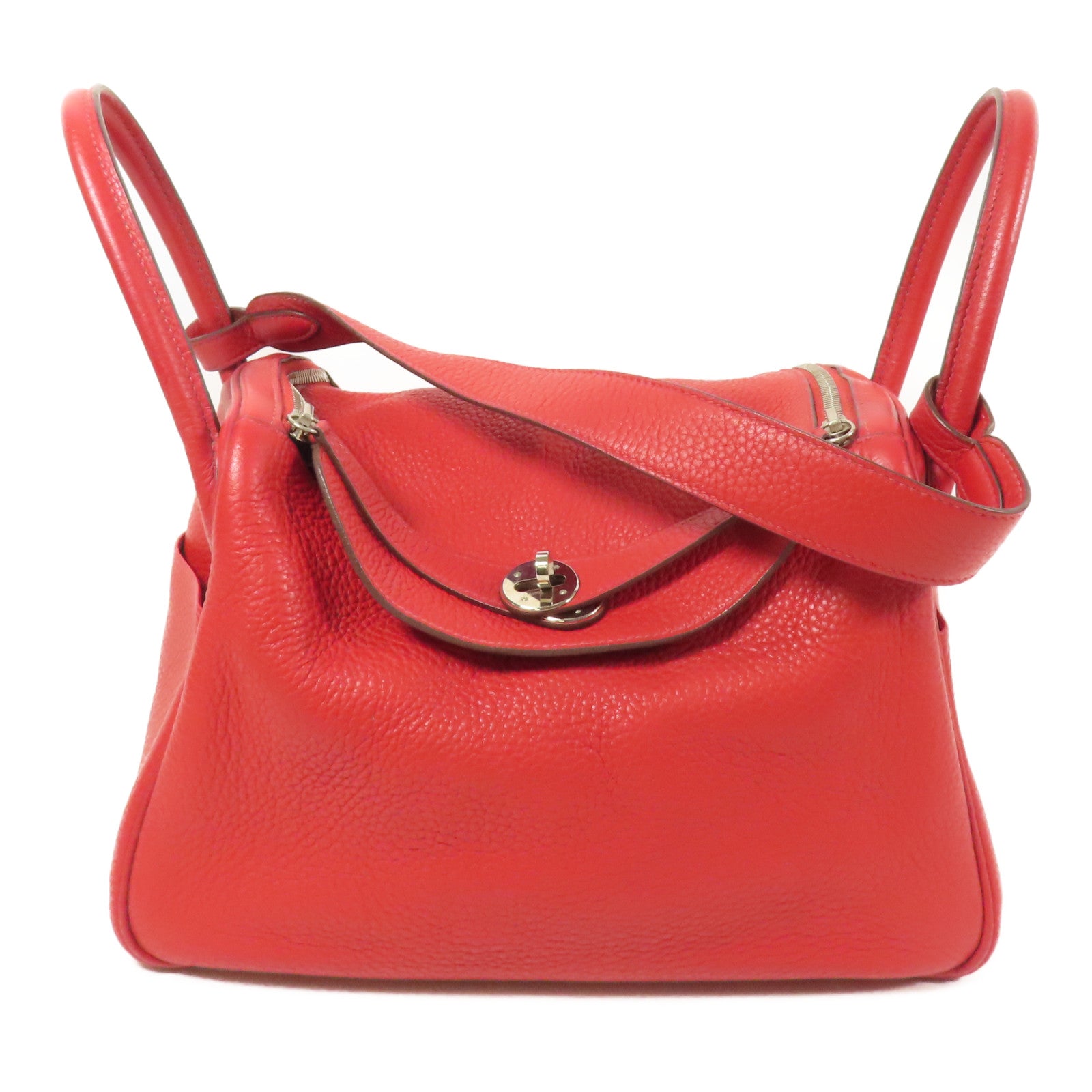 HERMES 【激減優惠】Clemence皮革Lindy 30銀扣手挽肩背兩用袋Rouge Casaque