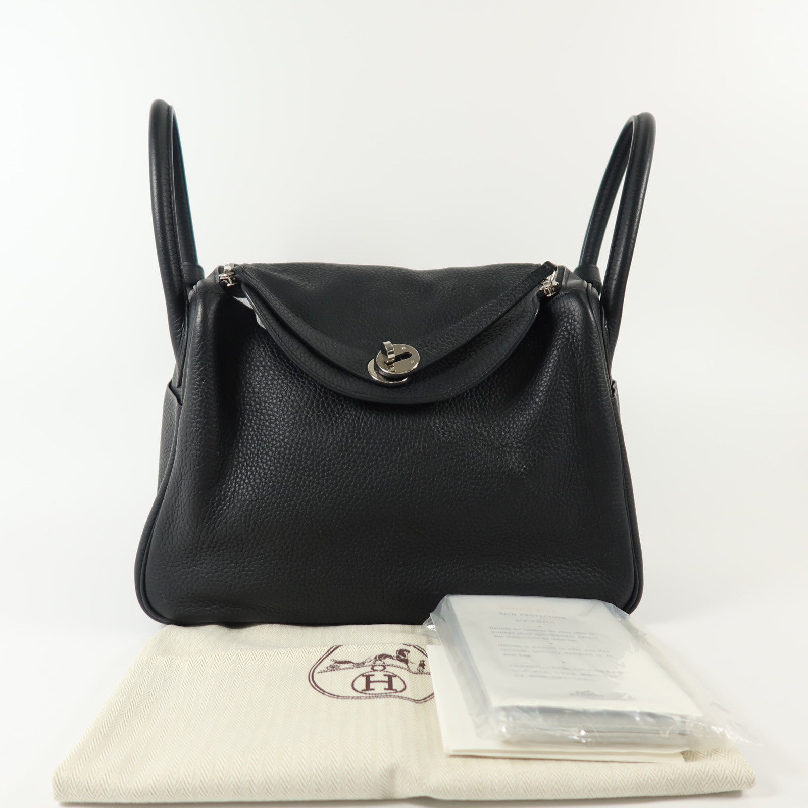 HERMES Clemence皮革Lindy 30銀扣手挽肩背兩用袋Noir