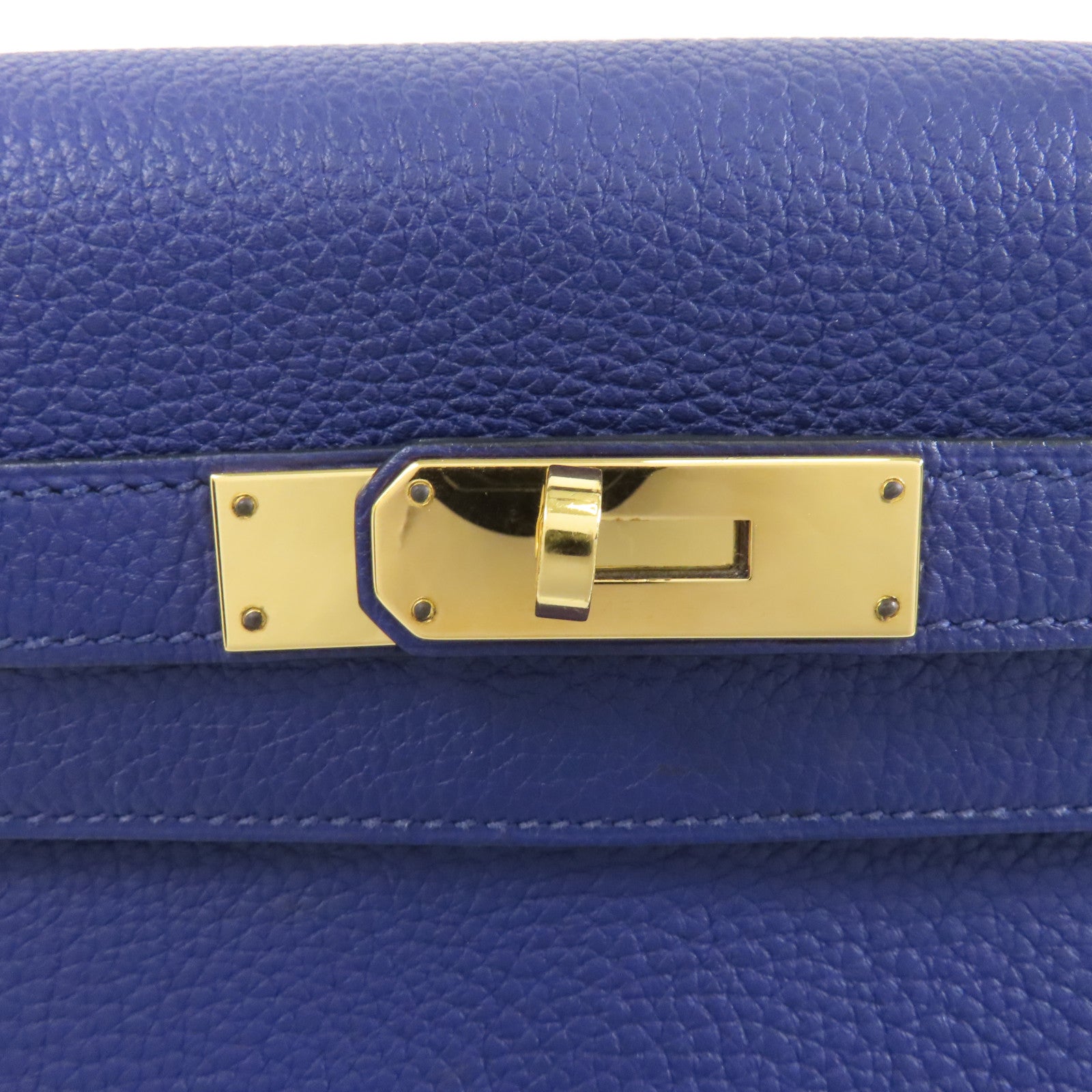 HERMES Togo皮革Kelly 28金扣手挽肩背兩用袋Blue Encre藍色
