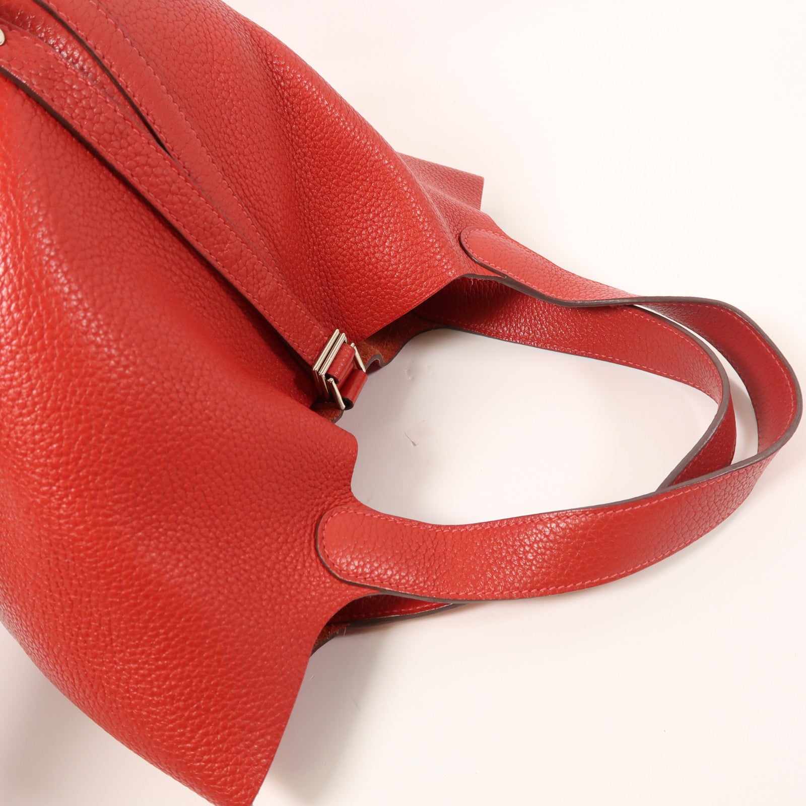 HERMES Clemence皮革Picotin MM銀扣手挽袋Red