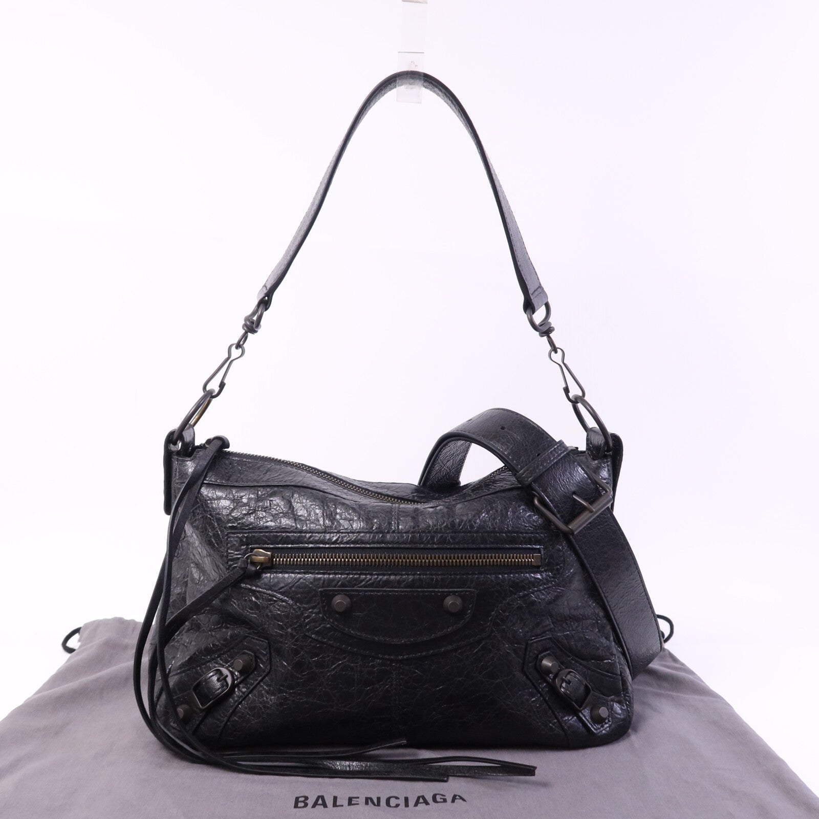 BALENCIAGA 羊皮皮革Le City Moto Small金扣肩背袋