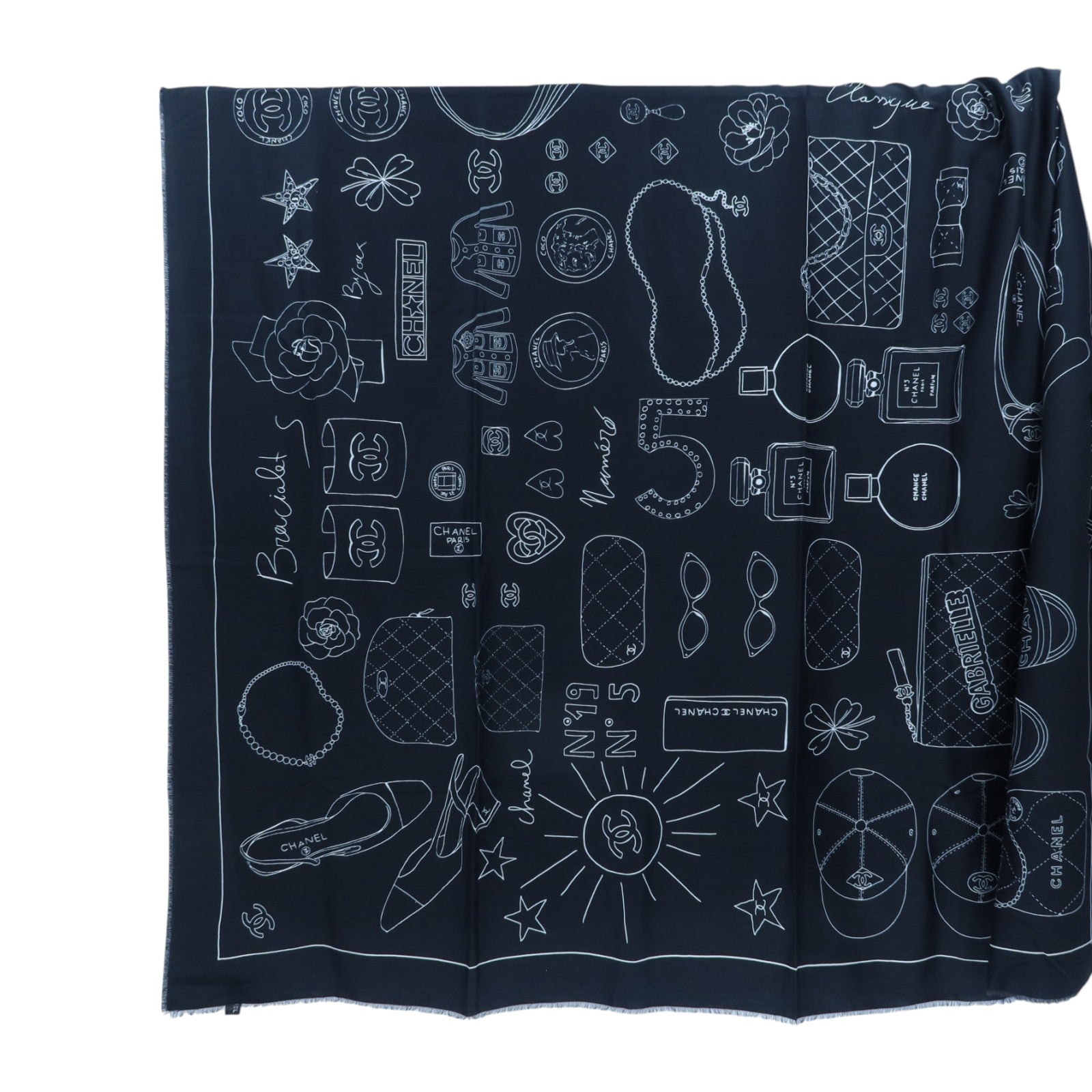 CHANEL 棉質/絲質CC Logo Hand Printed Scarf 200x140cm絲巾