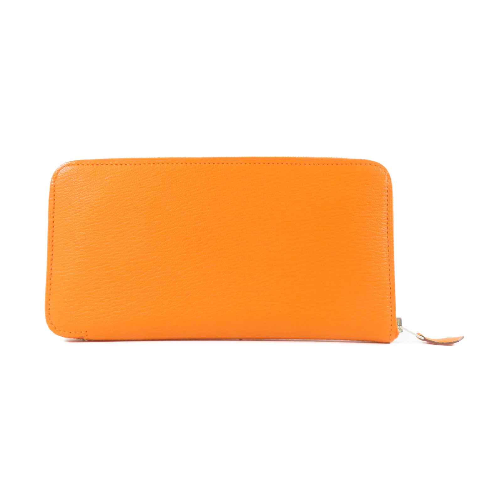 HERMES 【激減優惠】皮革Zipper Long Wallet銀扣長錢包橙色