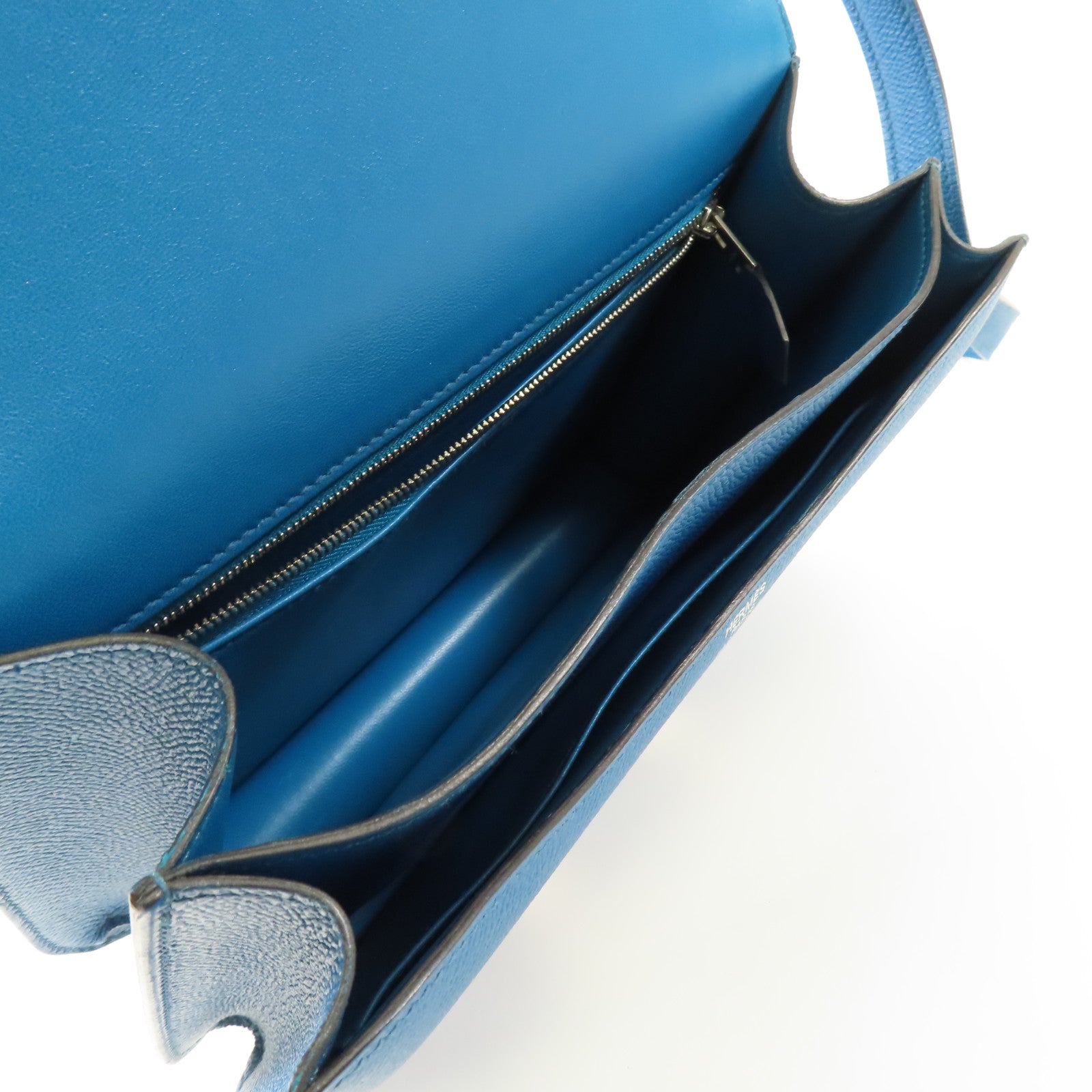 HERMES PHW Constance 24 Shoulder Bag Veau Epsom Leather Stamp R 1P Colvert Blue