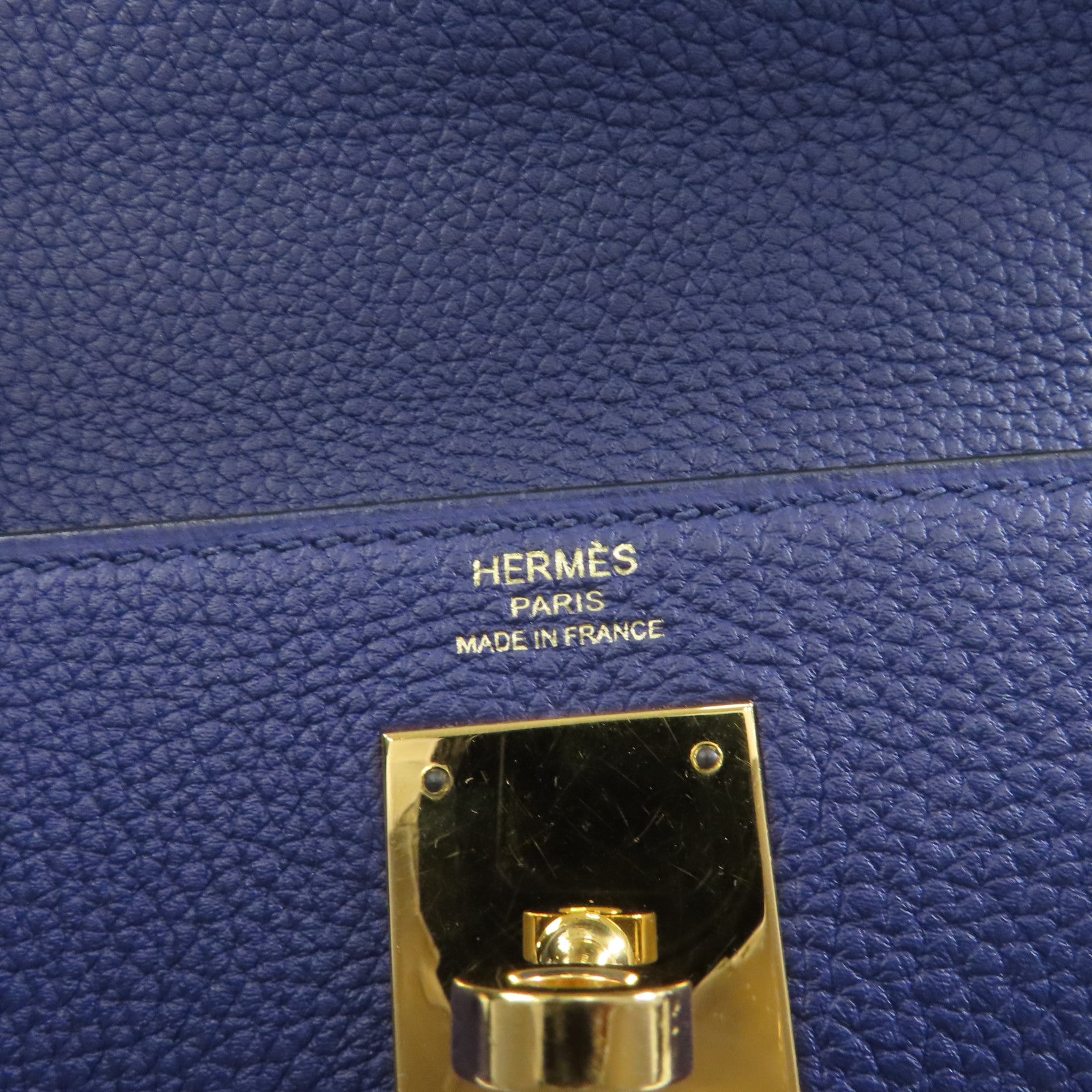 HERMES Togo皮革Kelly 28金扣手挽肩背兩用袋Blue Encre藍色