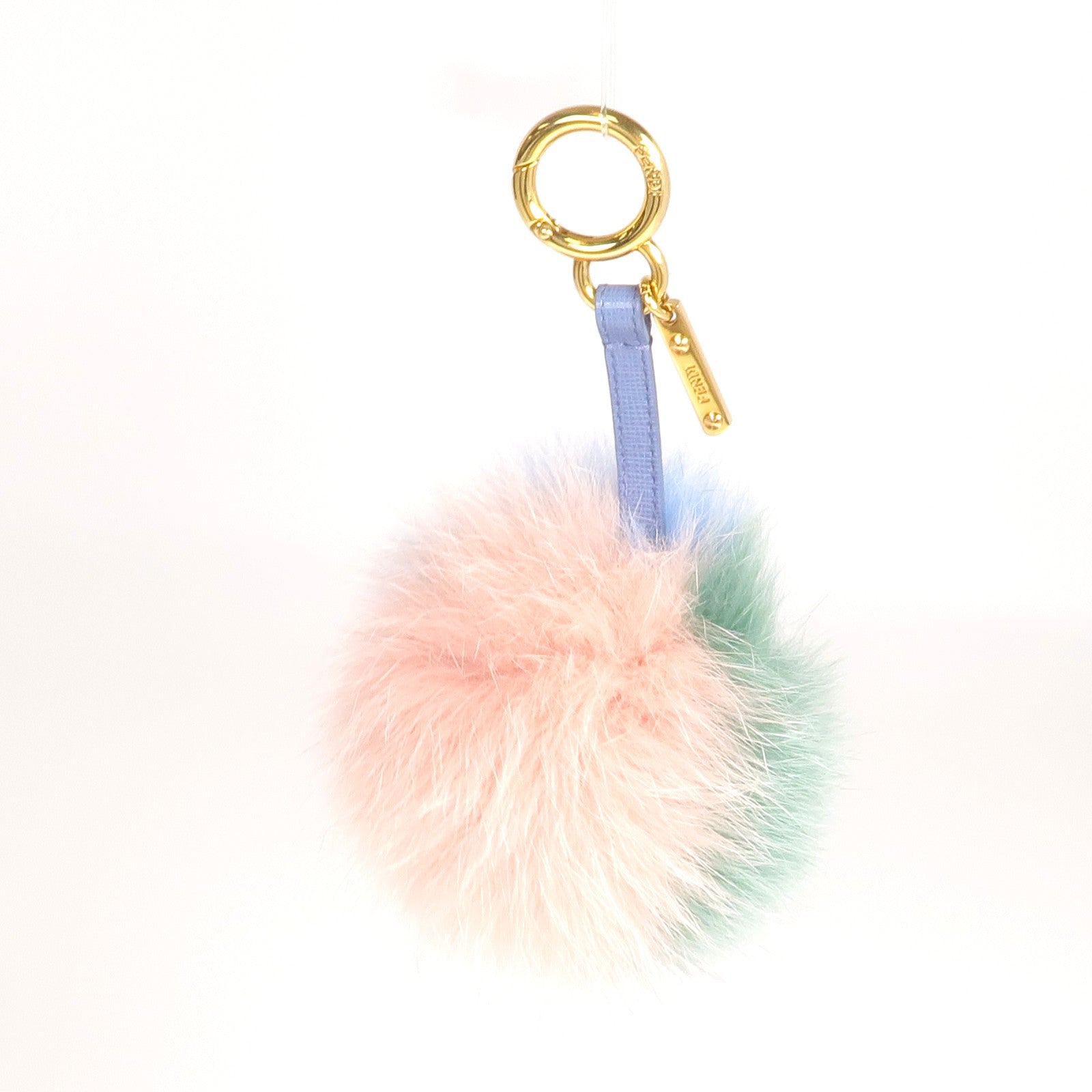 FENDI 【激減優惠】牛皮皮革/狐狸皮毛Pom Pom Key Ring Charm掛飾/鎖匙扣