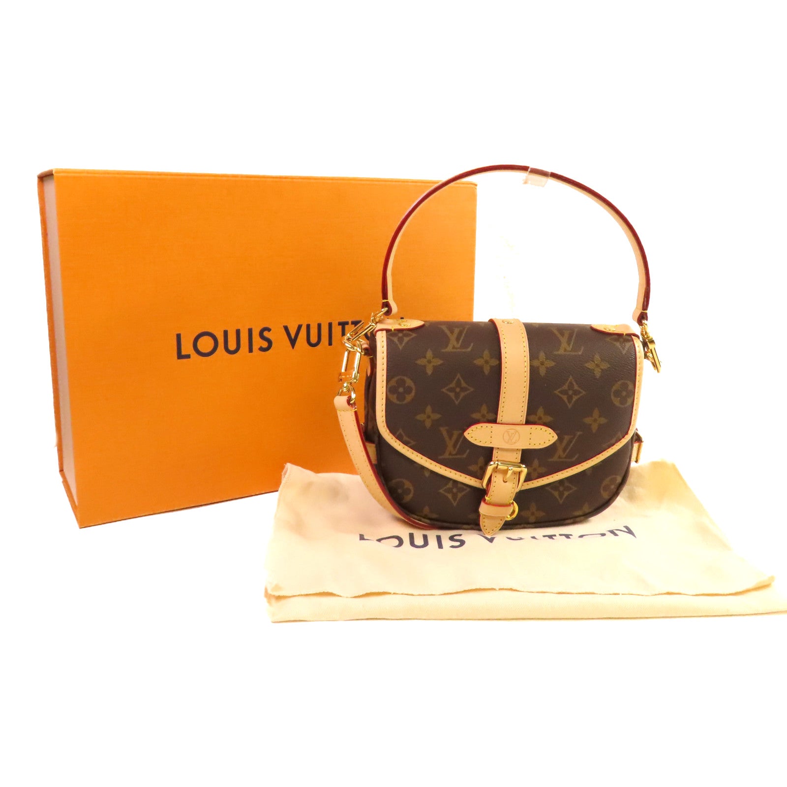 LOUIS VUITTON Monogram Saumur BB 2Way Shoulder Bag金扣手挽肩背兩用袋啡色