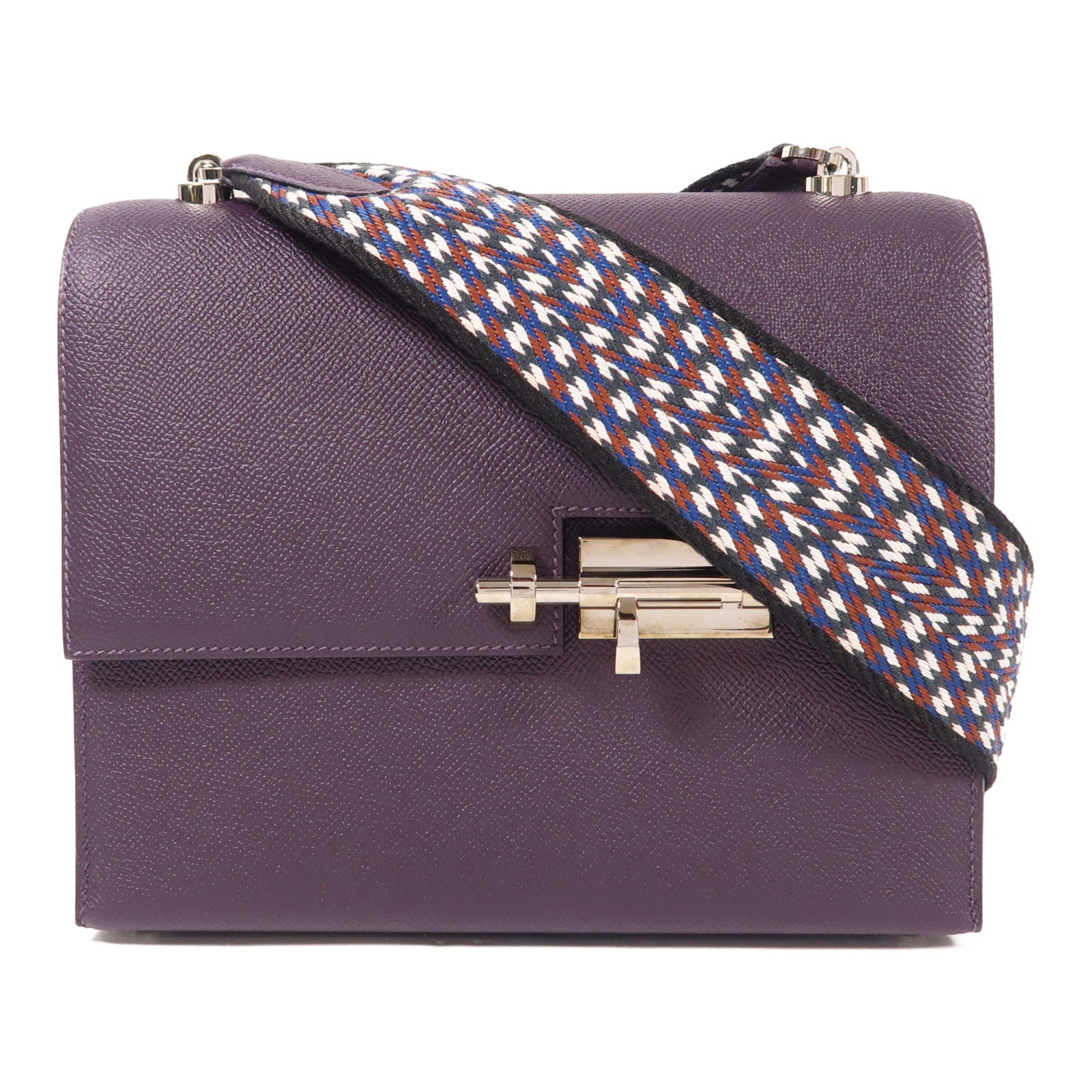HERMES Epsom皮革Verrou 23銀扣肩背袋Cassis