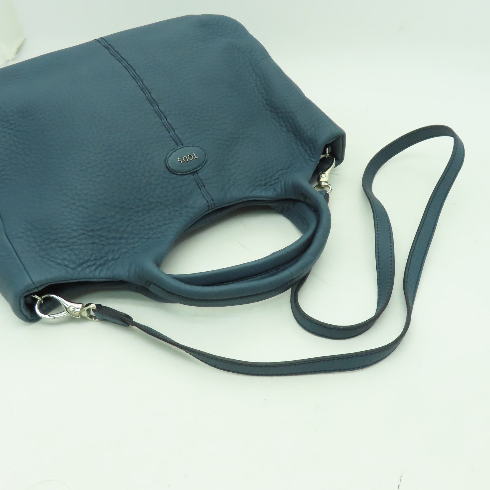 TOD’S 【清倉大減價】牛皮皮革2 Way Shoulder Bag銀扣手挽肩背兩用袋藍色