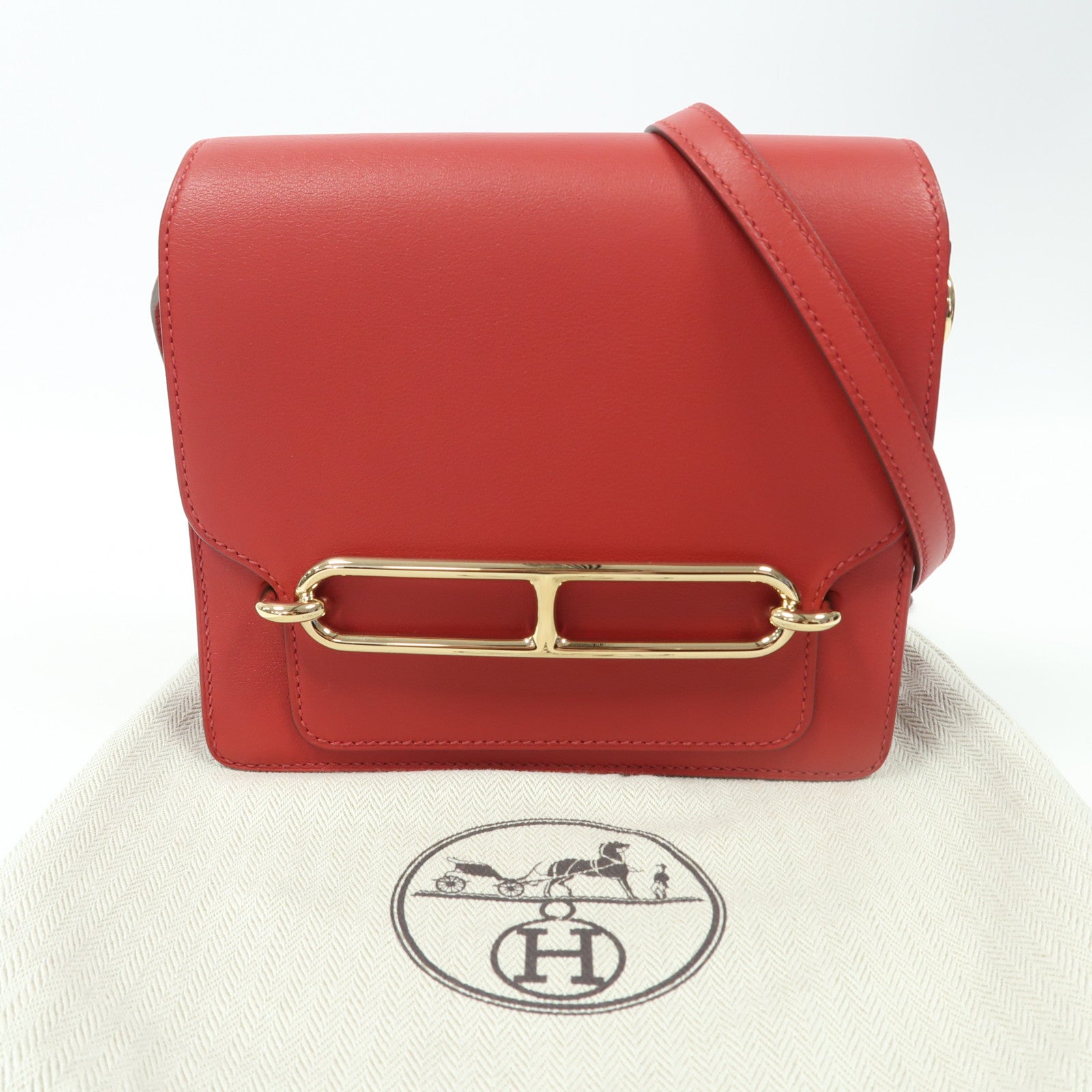 HERMES Swift皮革Roulis Mini金扣肩背袋紅色
